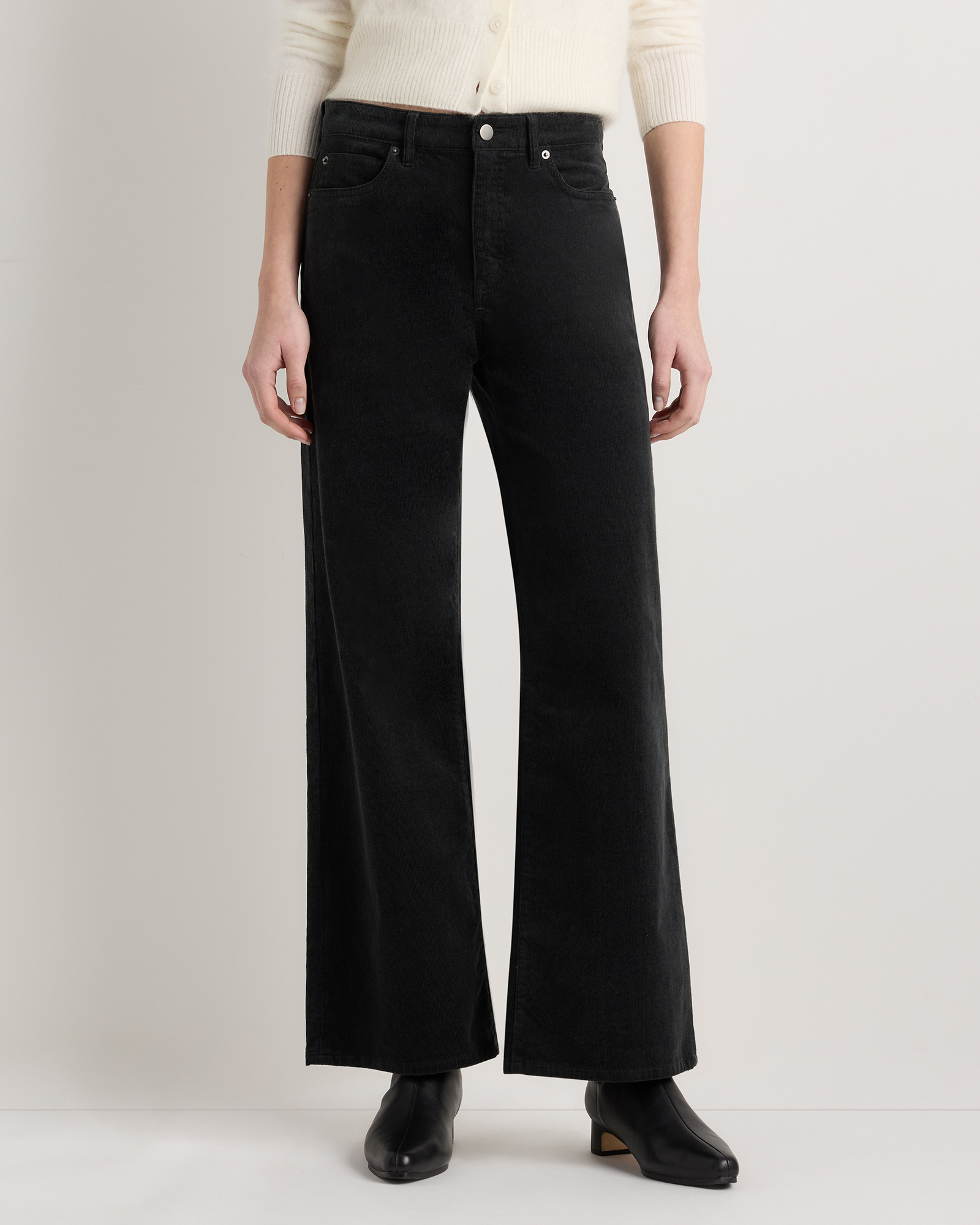 Black Organic Stretch Corduroy Wide Leg Pants