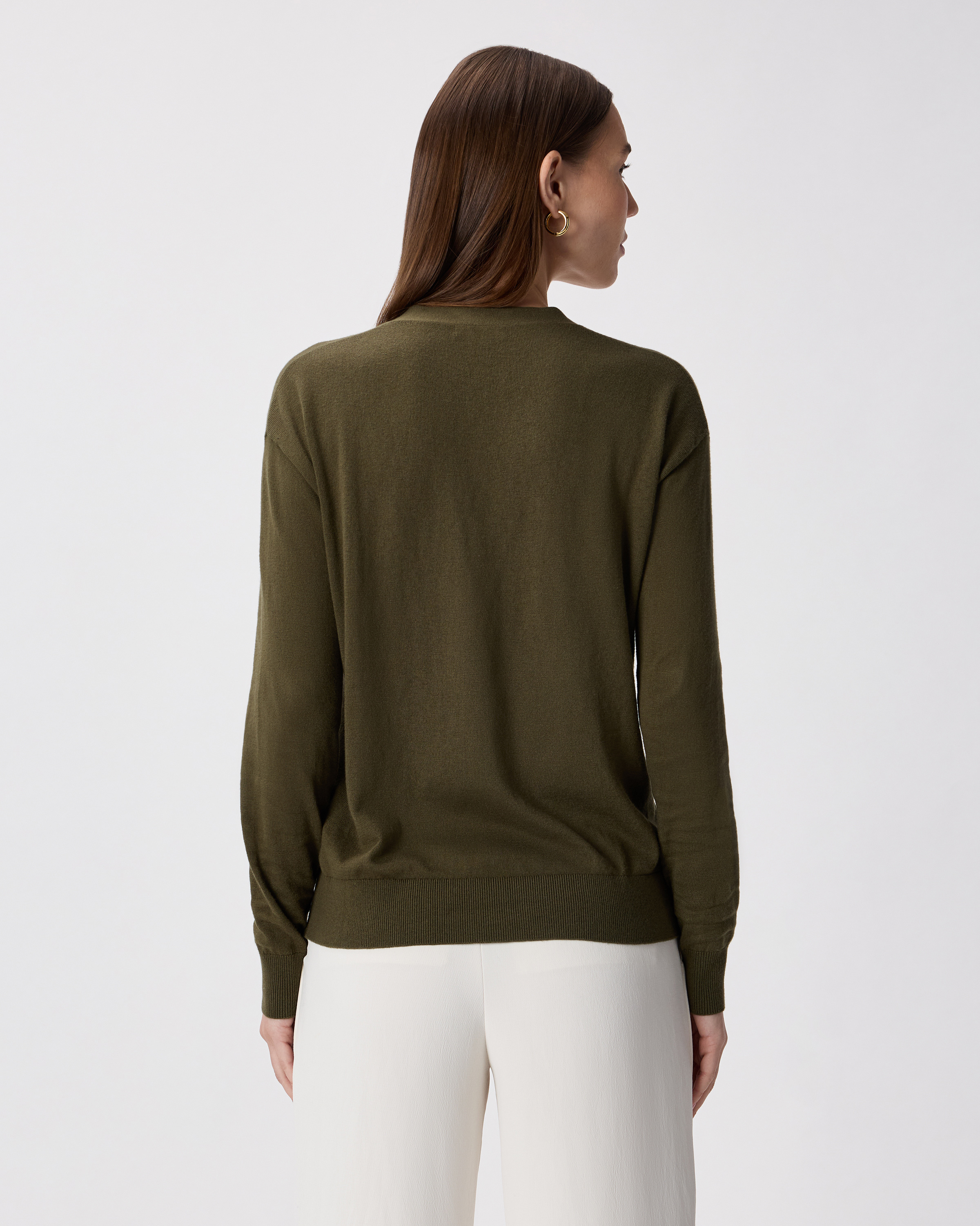 Lightweight Cotton Cashmere Cardigan in Olive