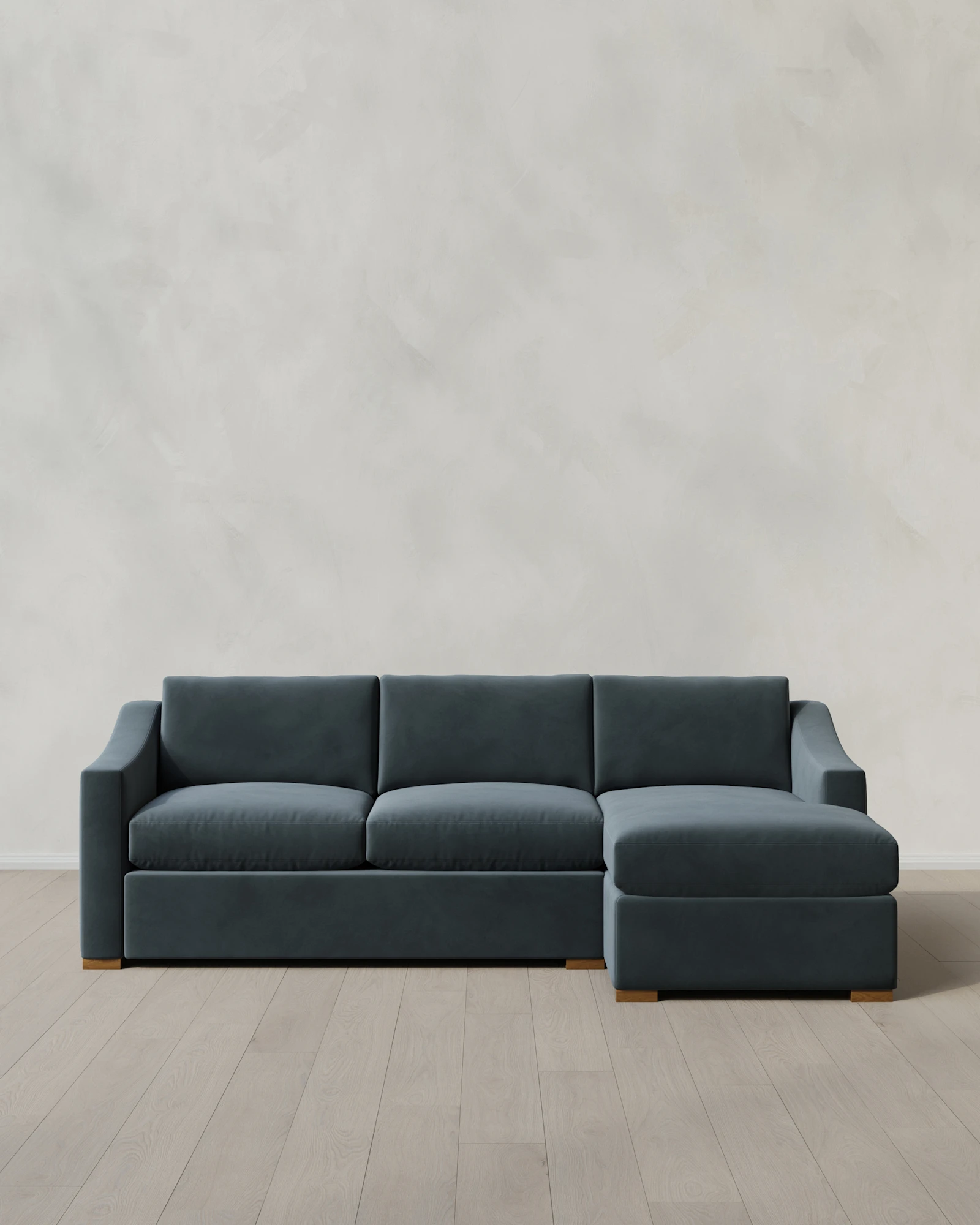 Hollis Slope Arm Chaise Sectional in Performance Velvet
