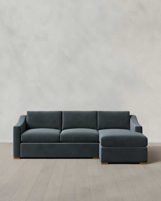 Hollis Slope Arm Chaise Sectional Right Arm 104in Performance Velvet Pine