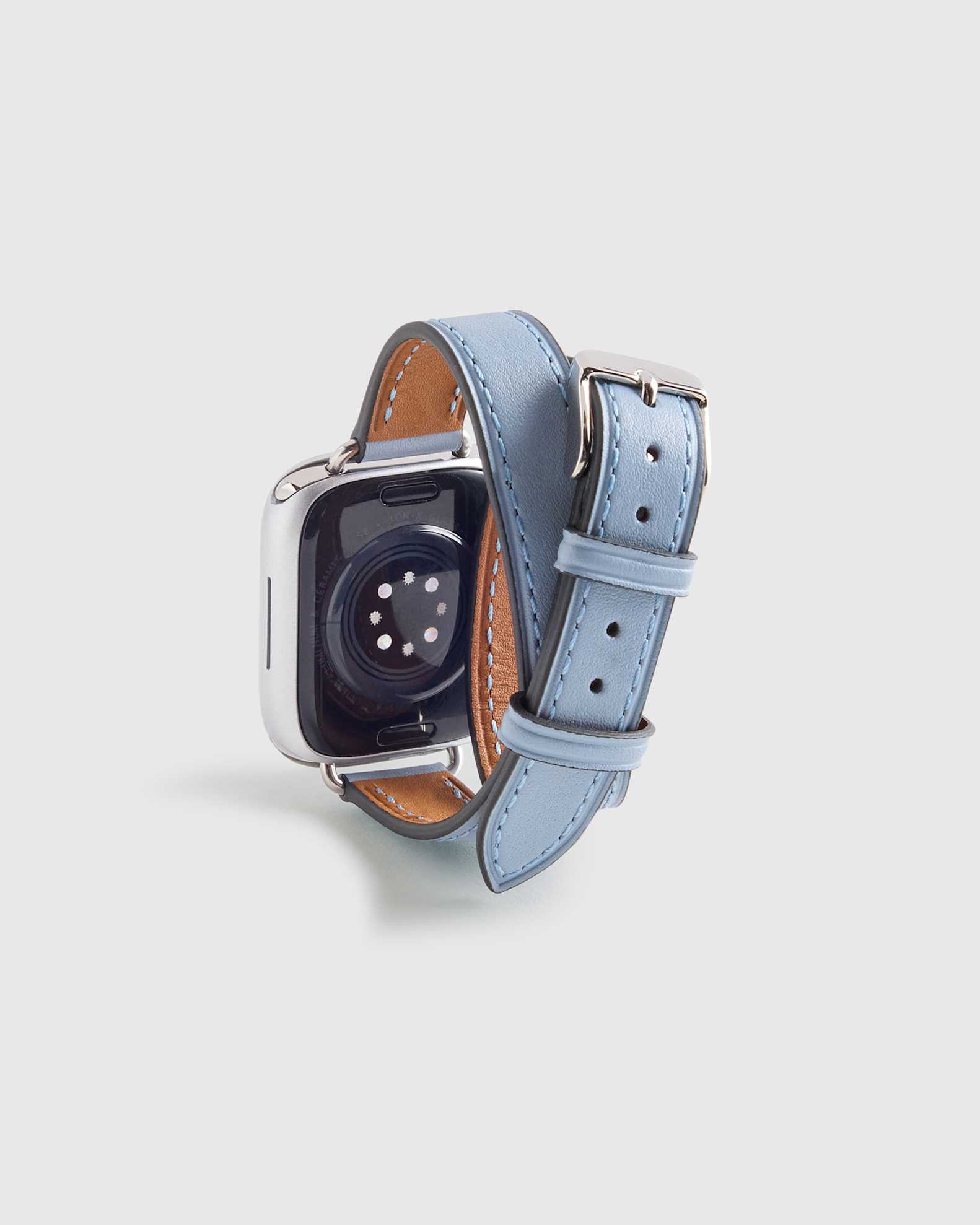 Leather Double Wrap Apple Watch Band in Steel Blue