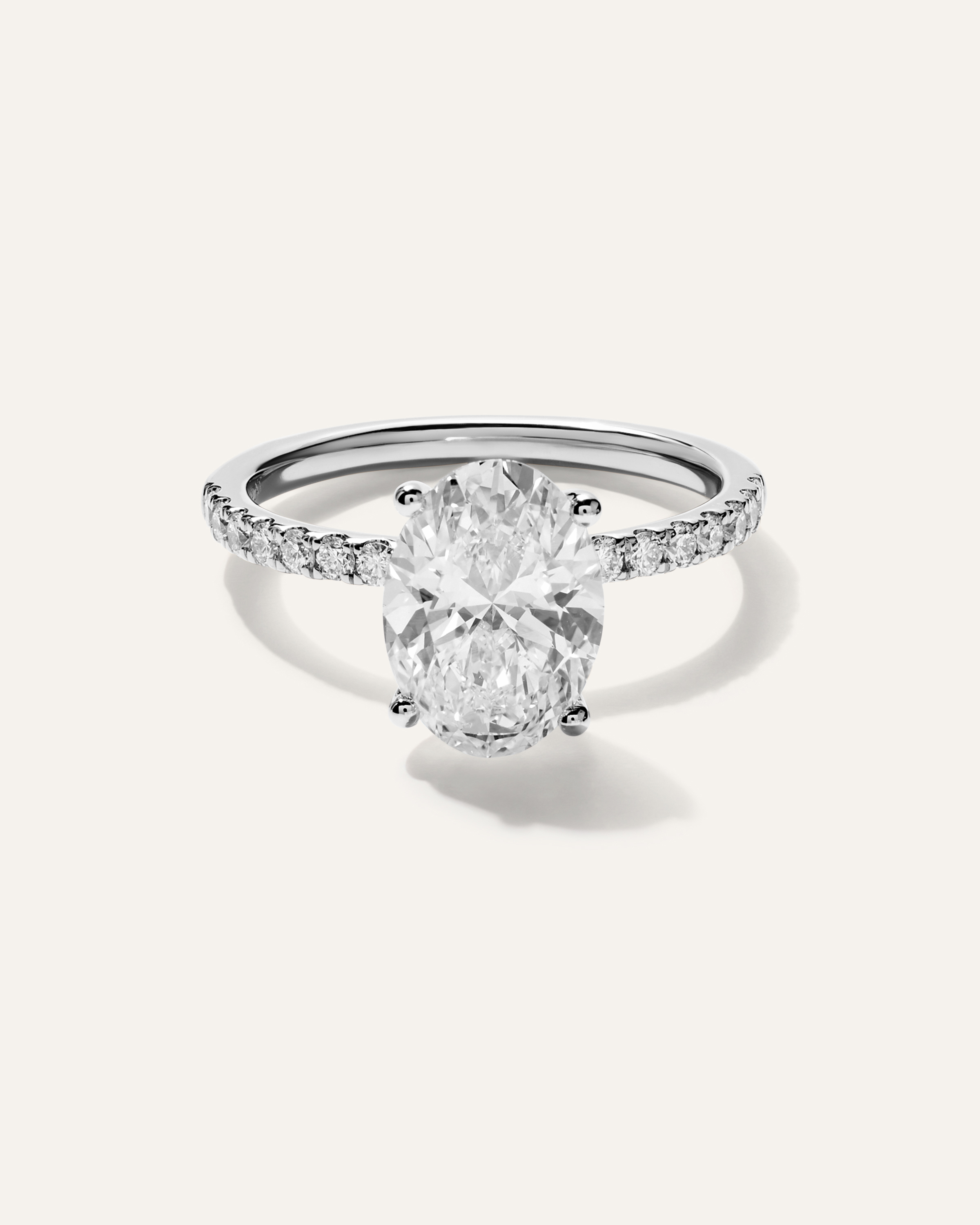 White Gold Lab Grown Diamond Oval Petite Pave Engagement Ring