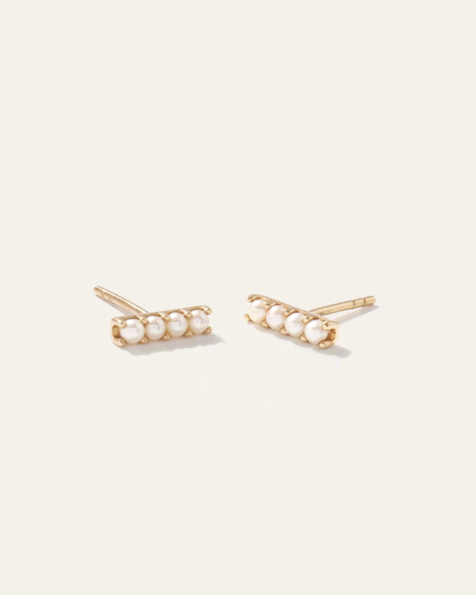14K Gold Fresh Water Pearl Bar Studs in Yellow Gold
