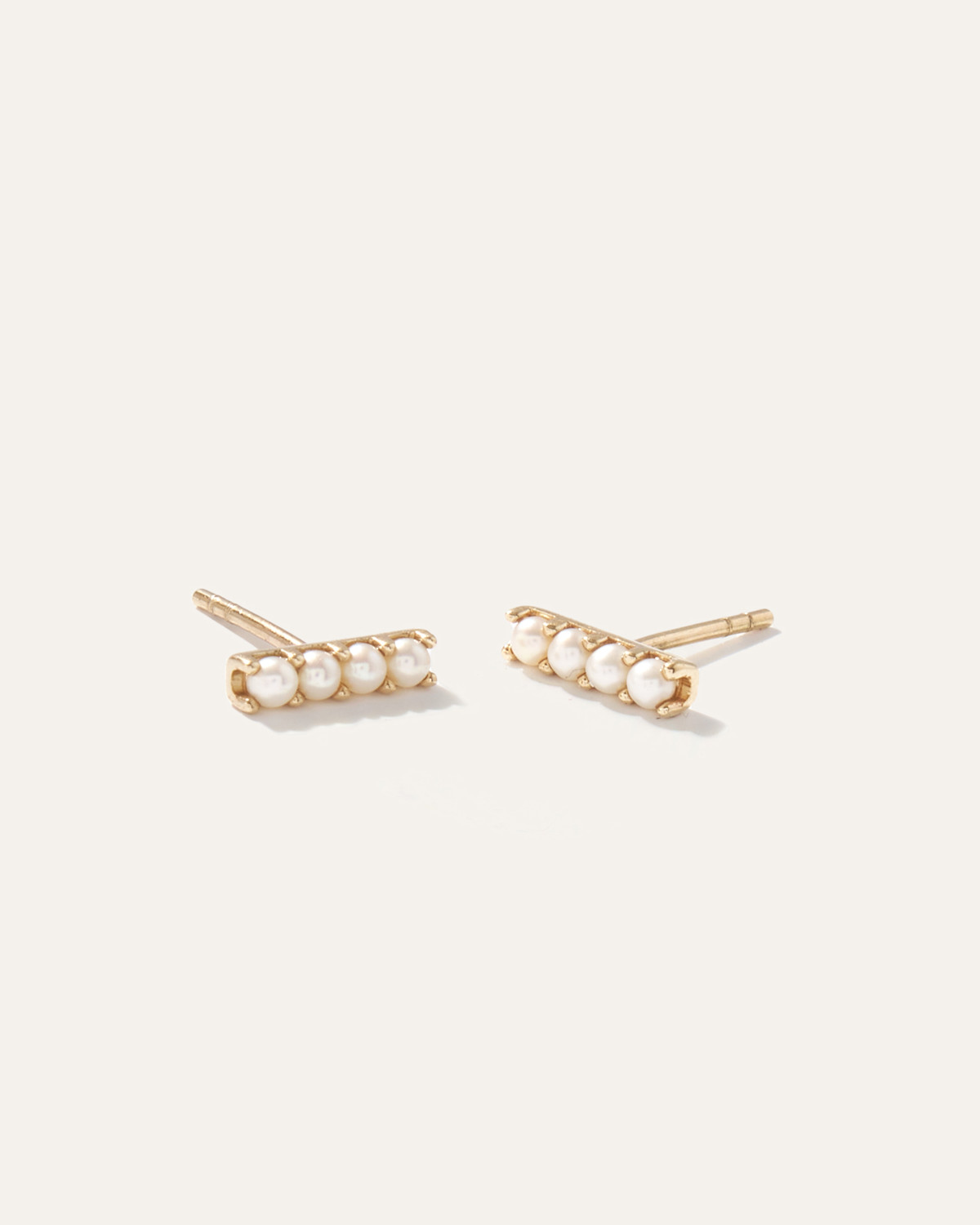 14K Gold Fresh Water Pearl Bar Studs in Yellow Gold