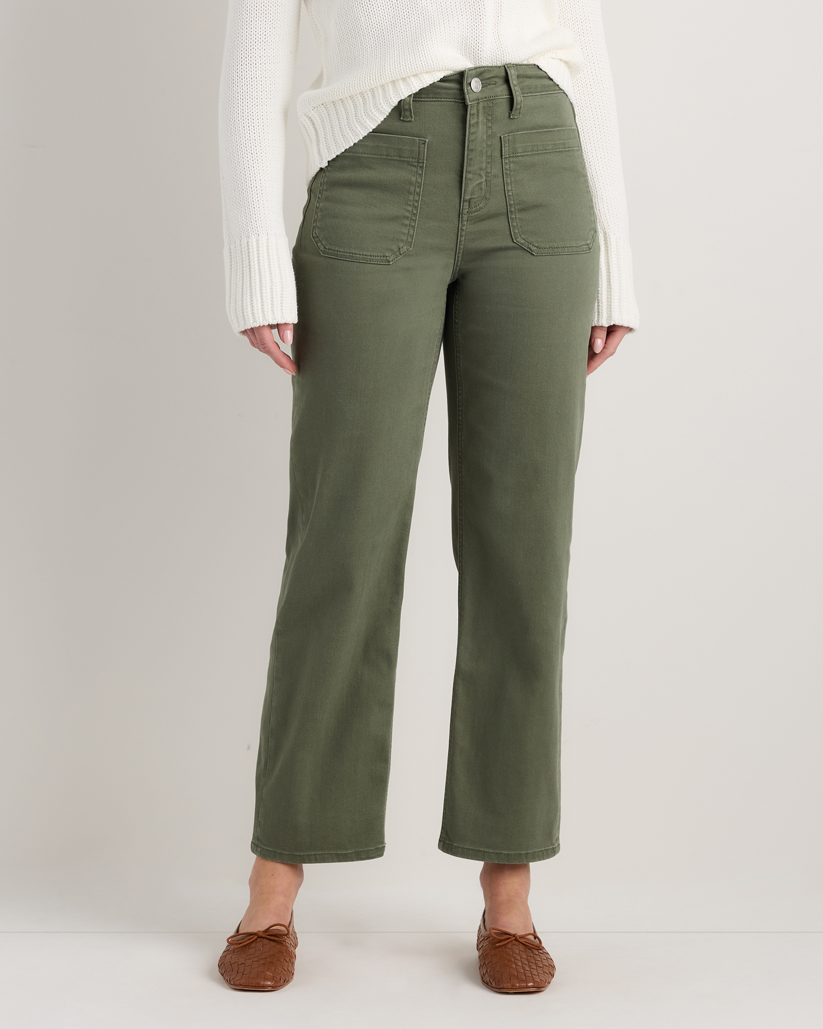 Loden Green Bella Stretch Patch Pocket Wide Leg Jeans