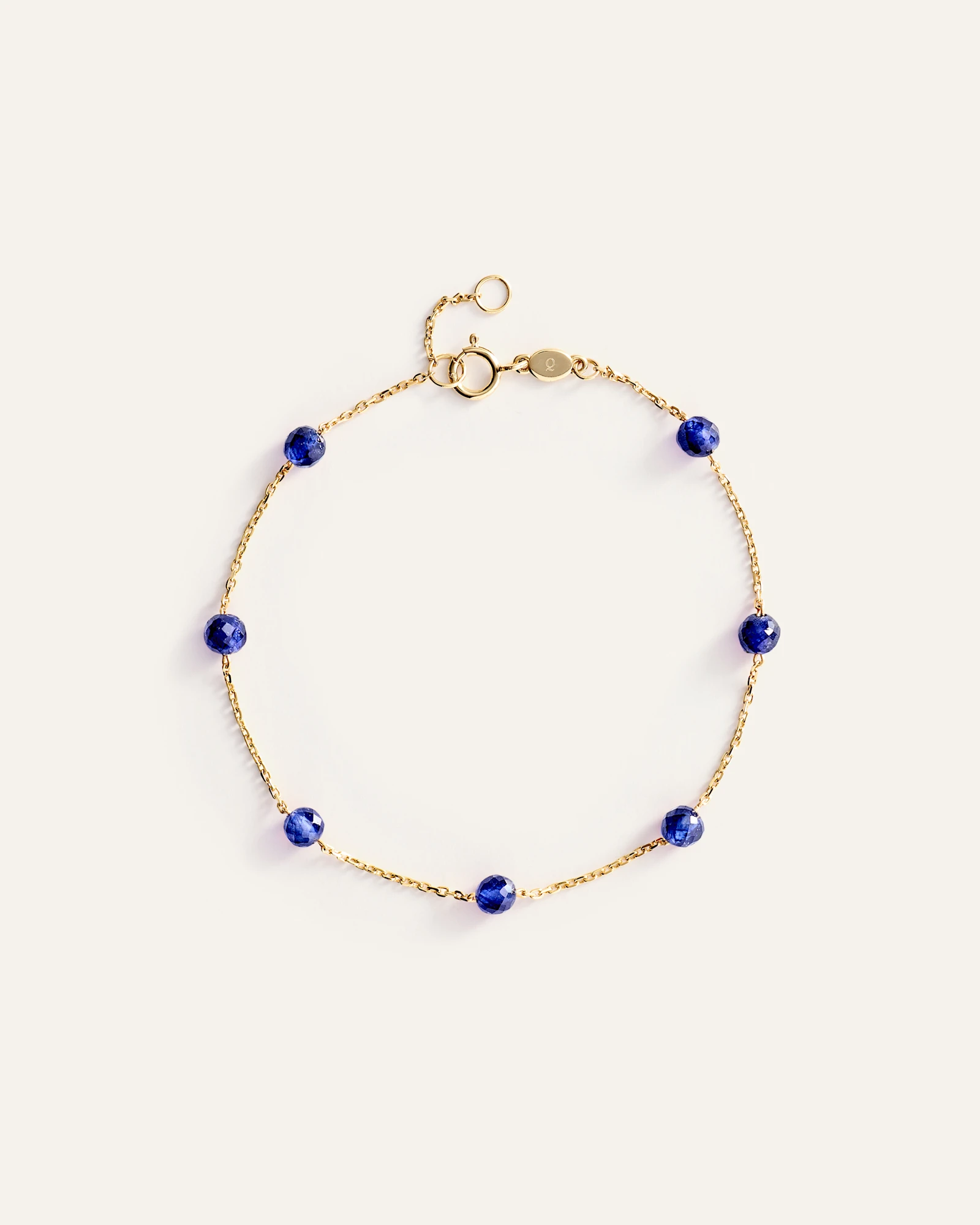 14K Gold Birthstone Station Stackable Bracelet - Dark Blue Sapphire