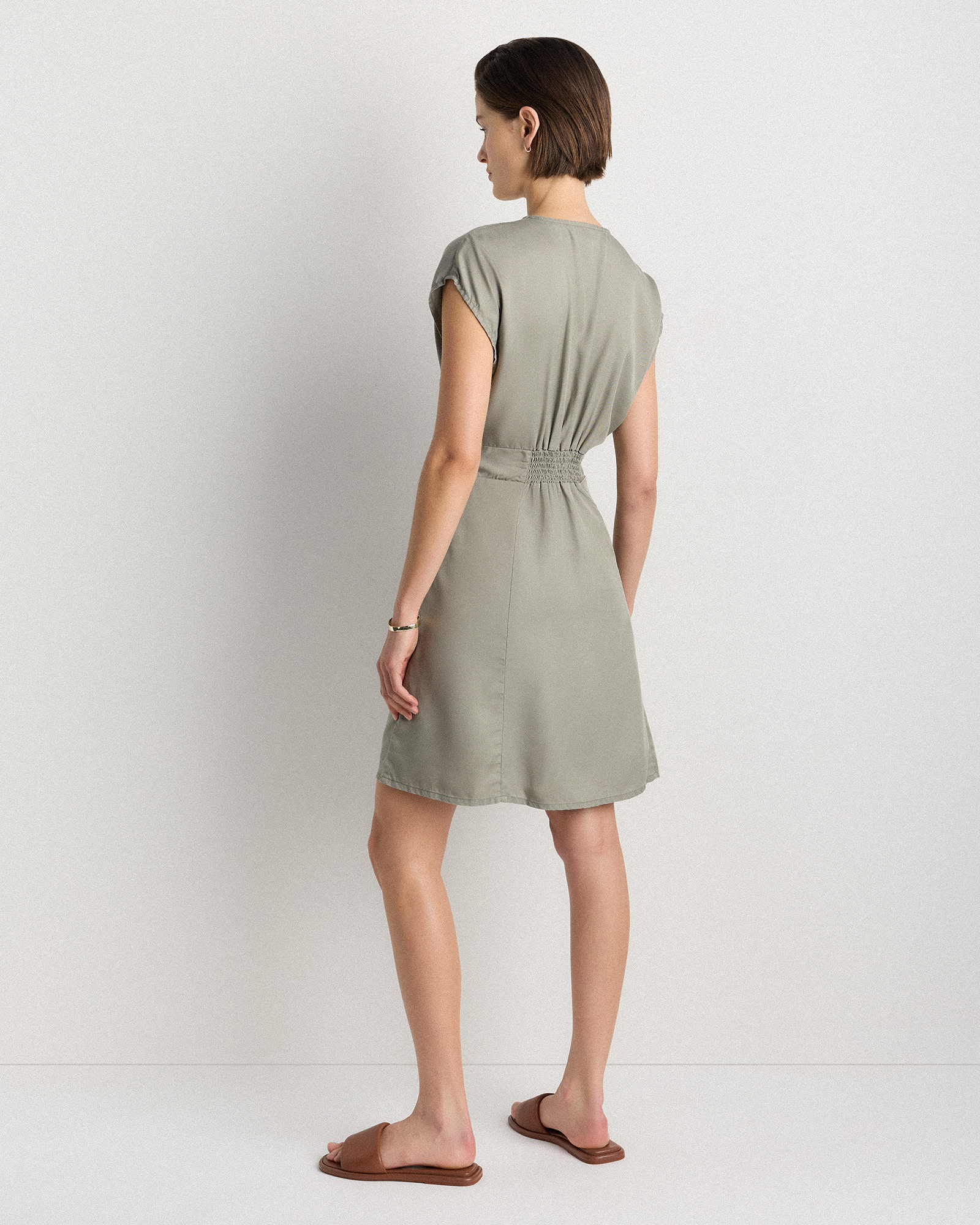 Vintage Wash Tencel Button Front Dress in Olive