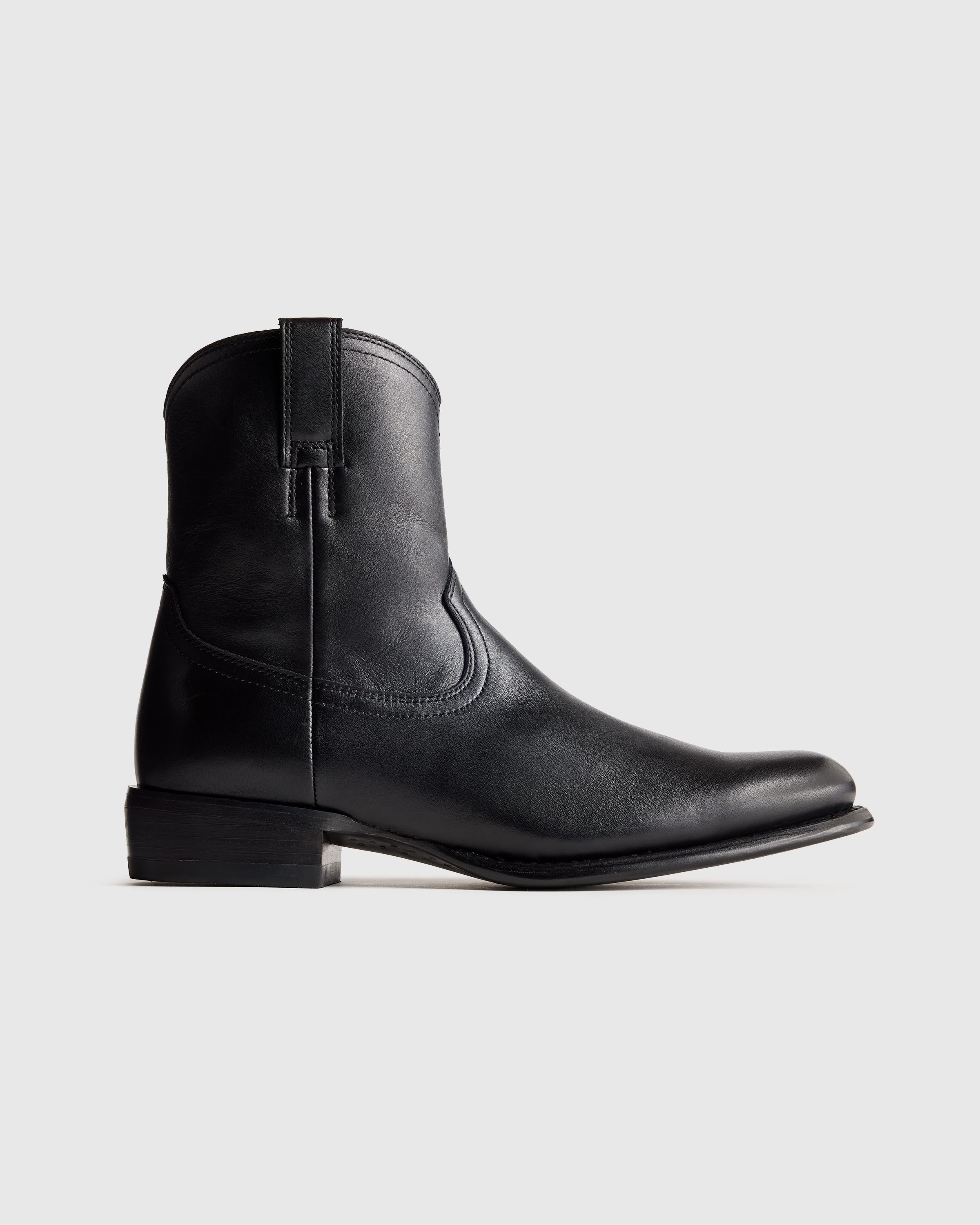 Black Crafted Leather Western Zip Boot