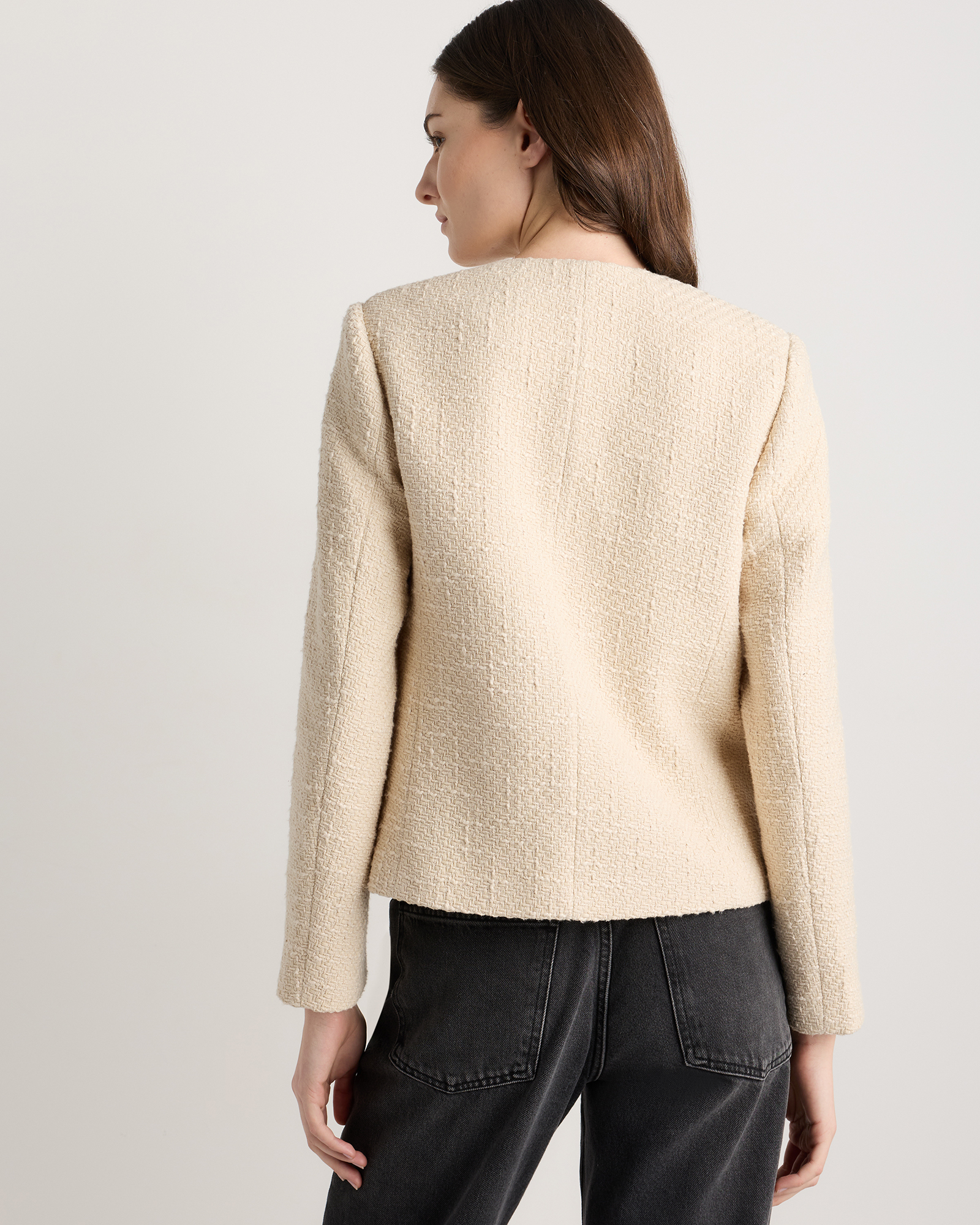 Tweed Collarless Jacket in Ivory Coast