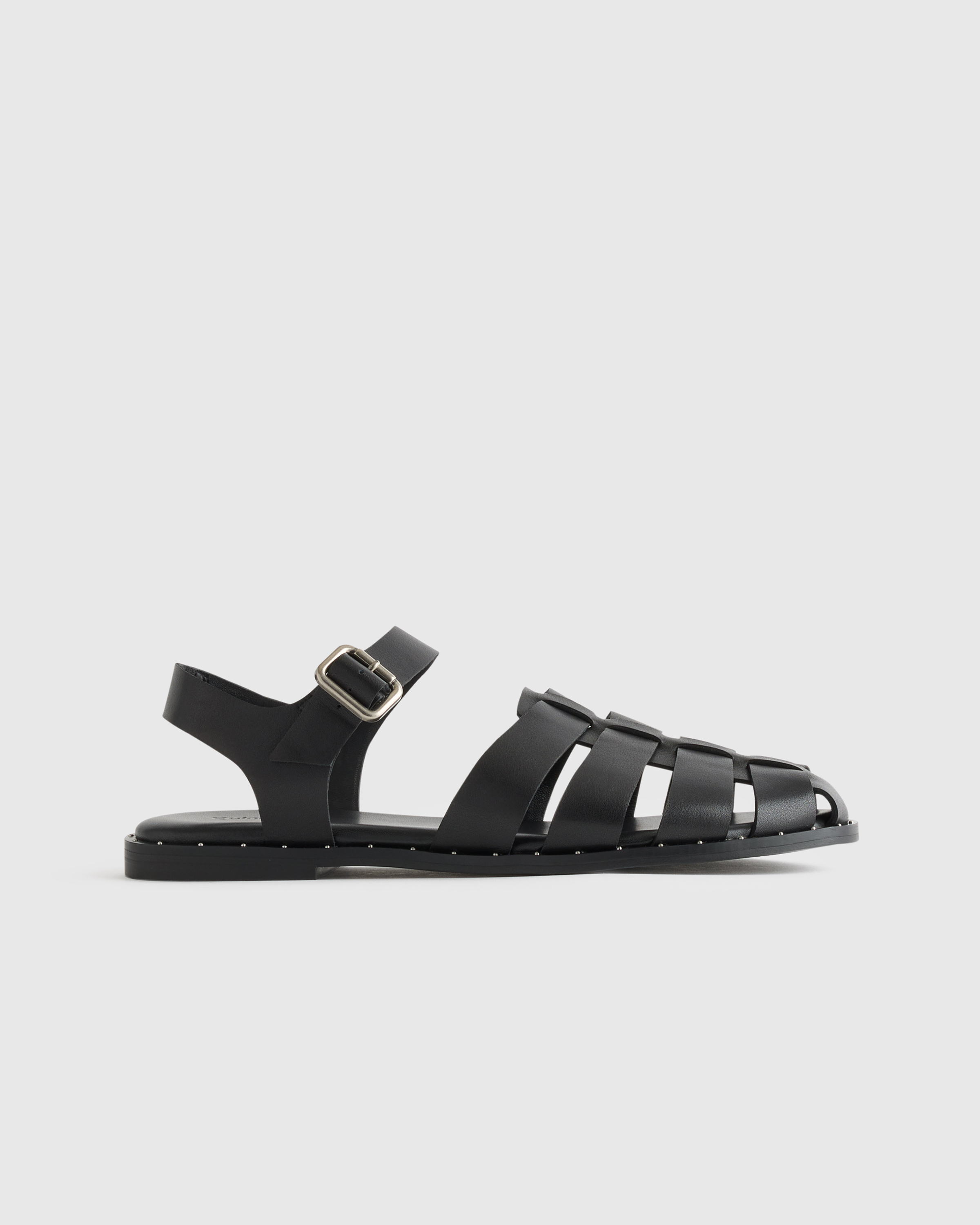 Black Italian Leather Fisherman Sandal