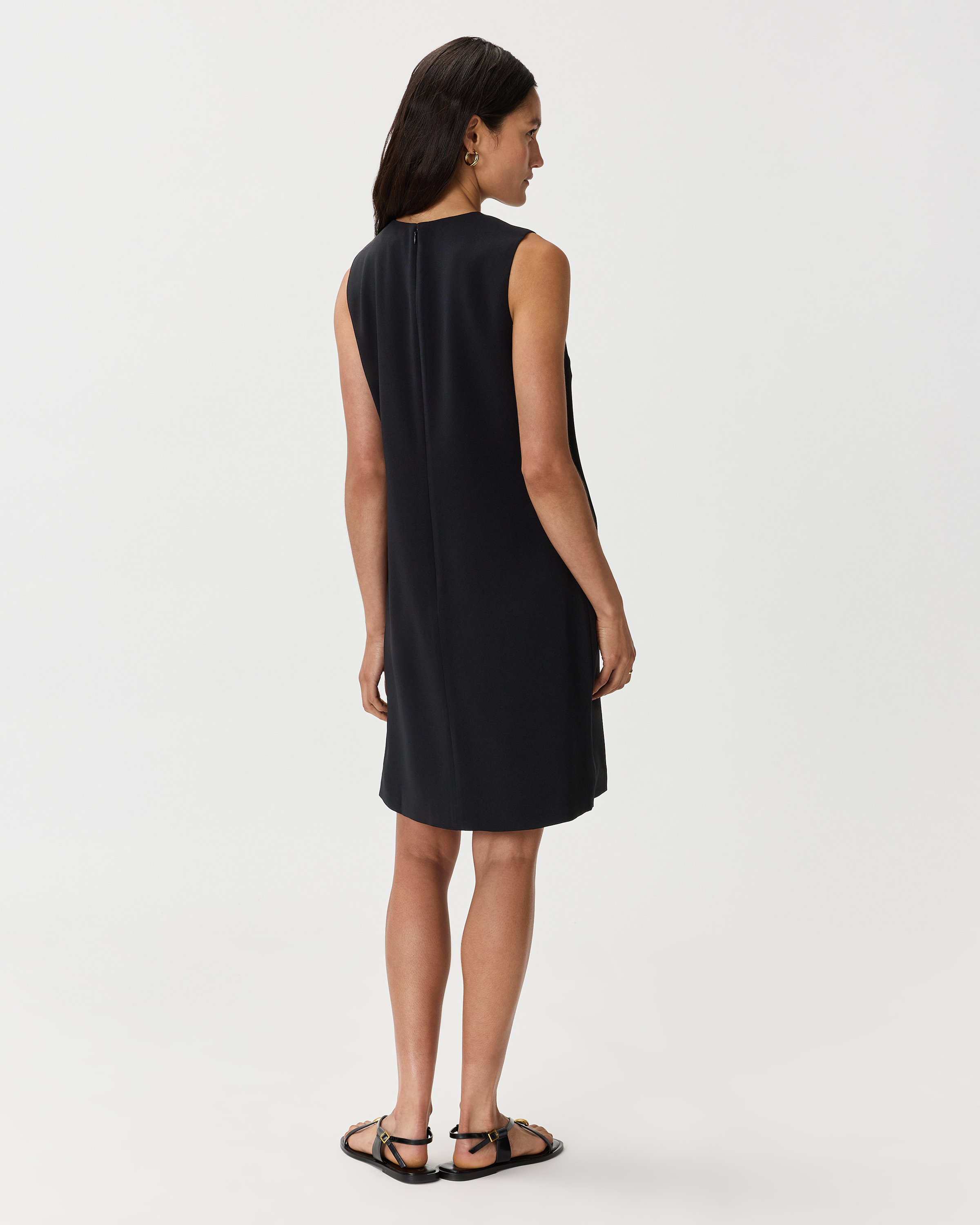 Fluid Crepe Sleeveless Mini Dress in Black