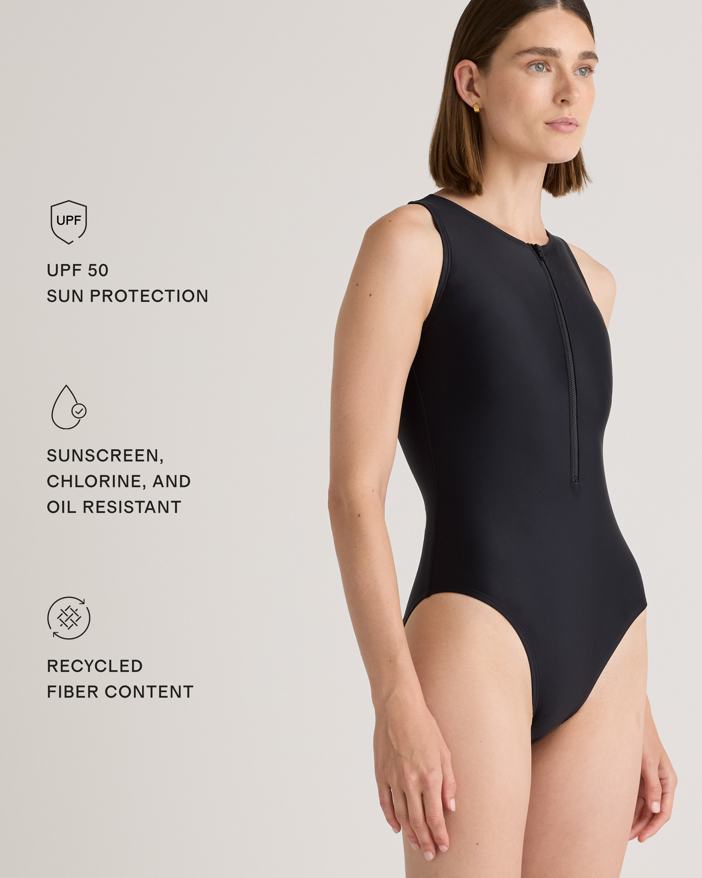 Italian Zip-Front One-Piece Swimsuit in Black