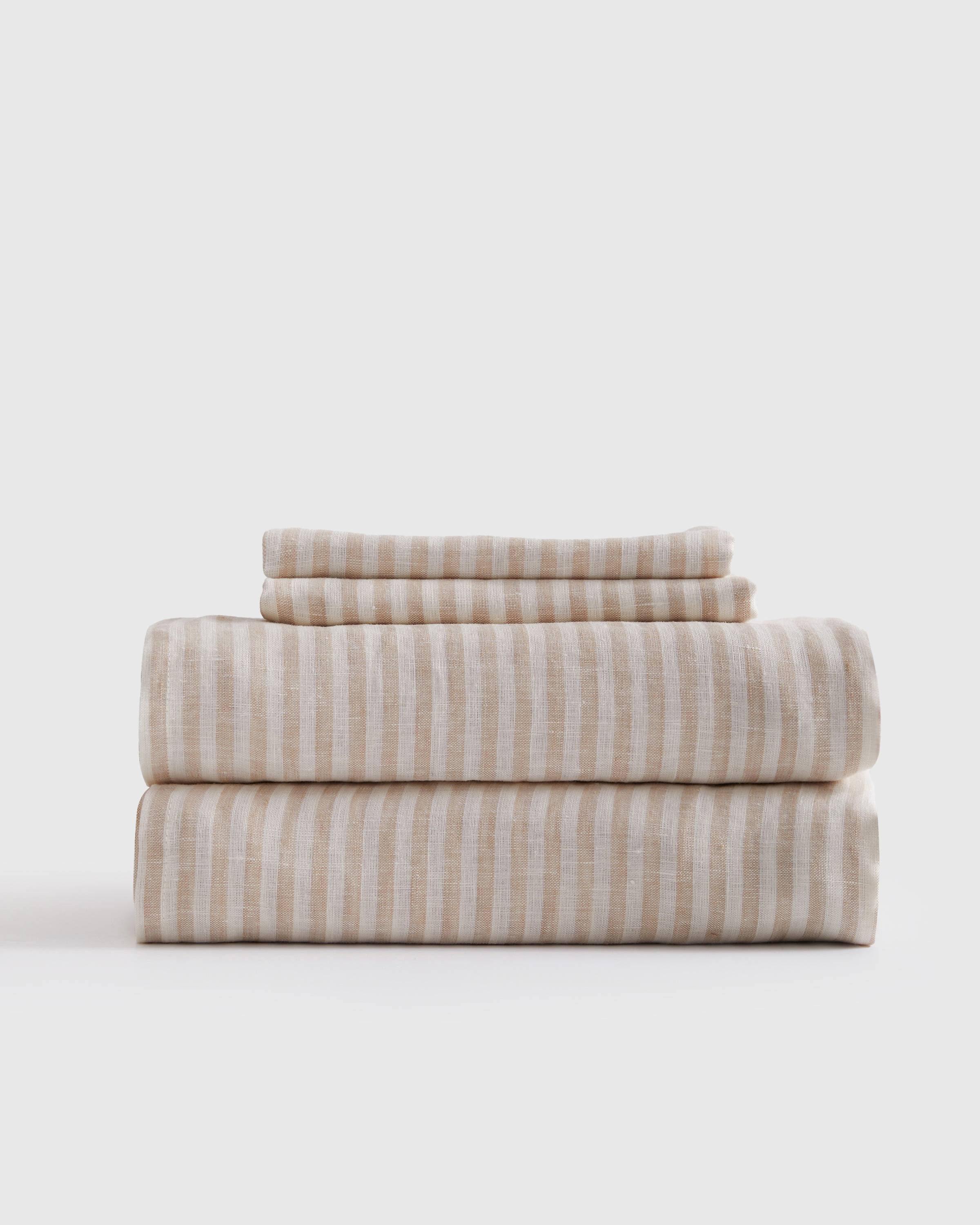 Natural/White Stripe European Linen Stripe Sheet Set