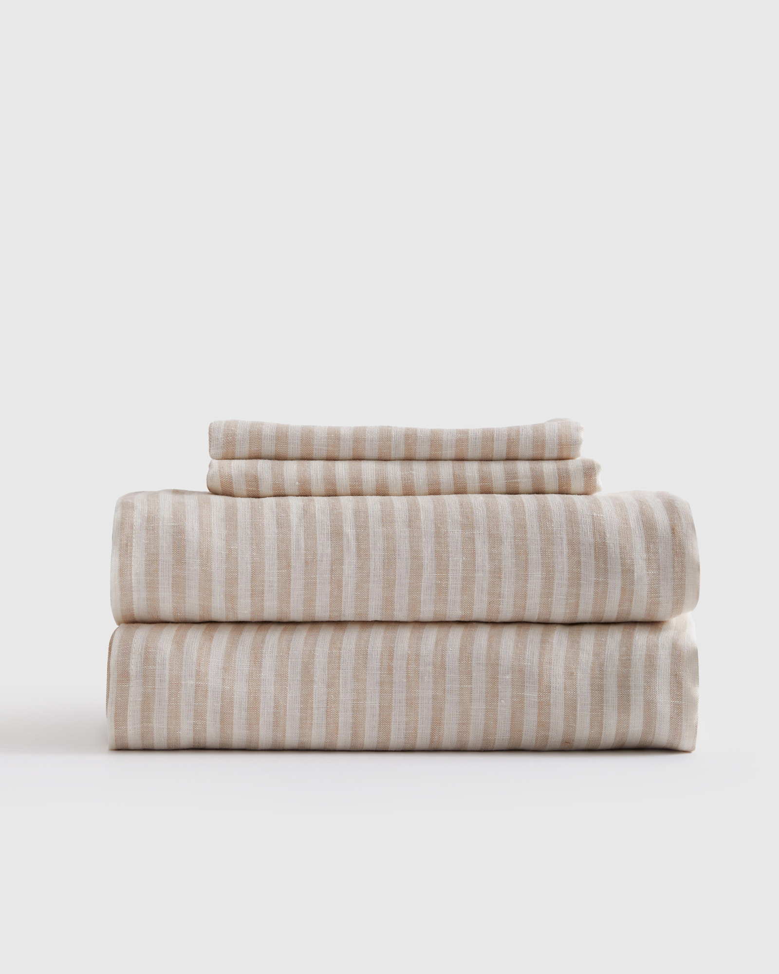 European Linen Stripe Sheet Set - With Flat Sheet, Natural/White Stripe