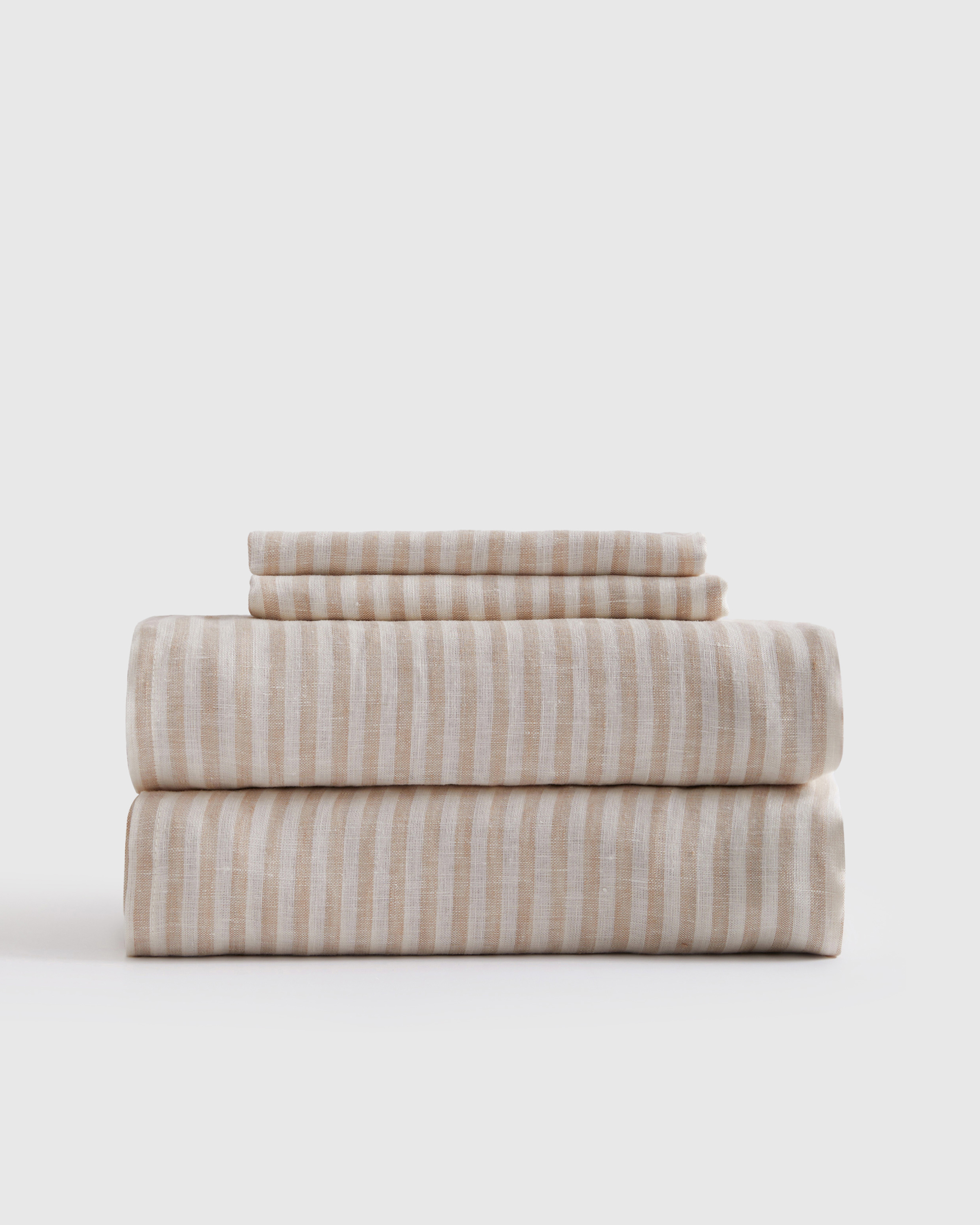 Natural/White Stripe European Linen Stripe Sheet Set