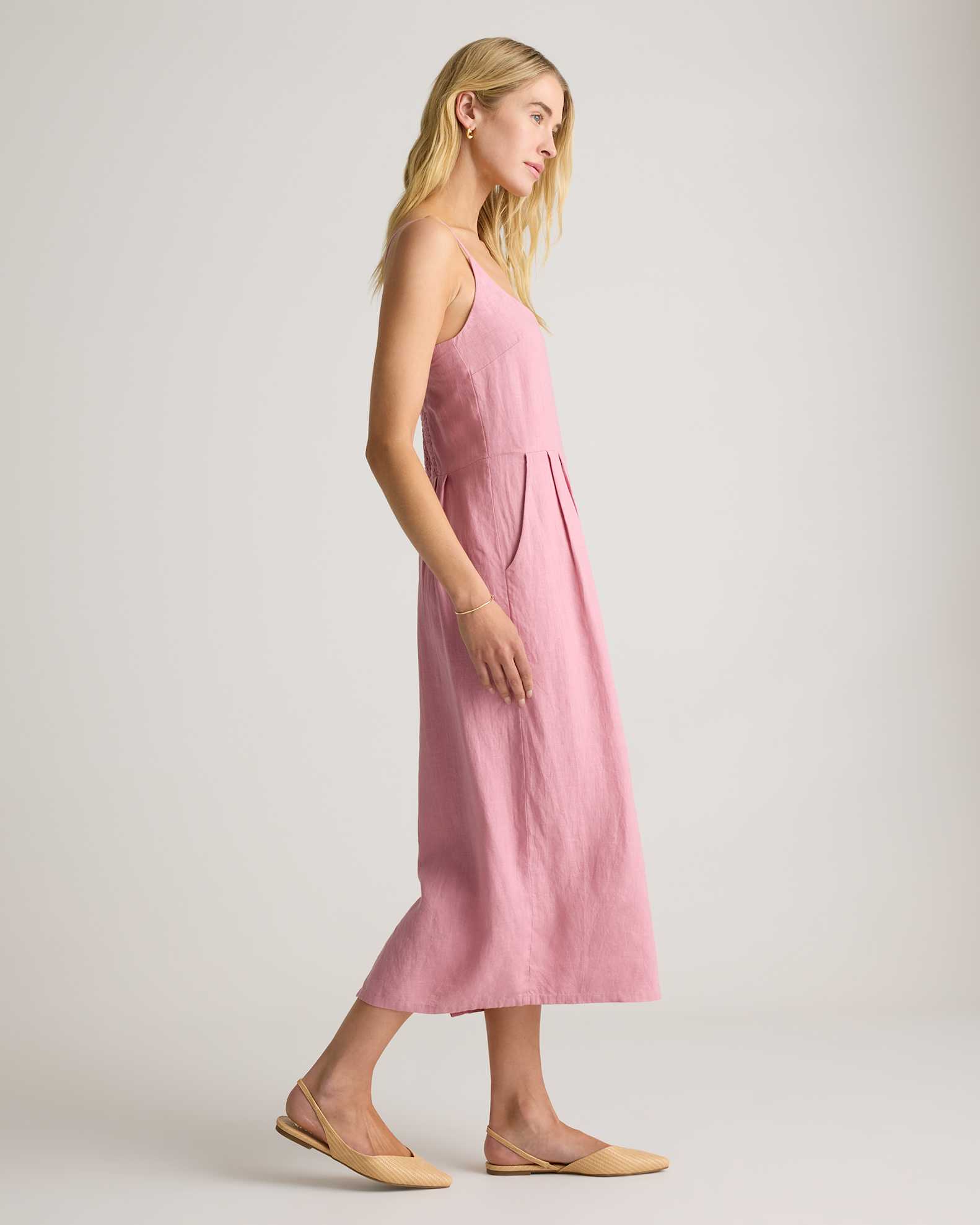 100% European Linen Scoop Neck Midi Dress in Mauve Mist 100% European Linen Scoop Neck Midi Dress in Mauve Mist