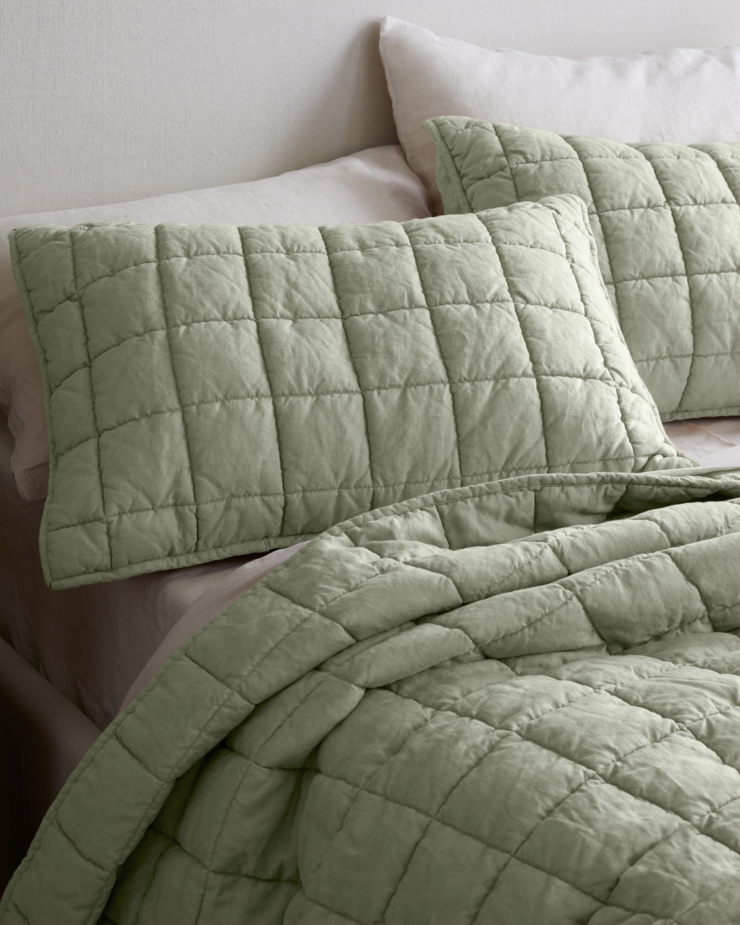 Sage European Linen Box Quilted Sham Set