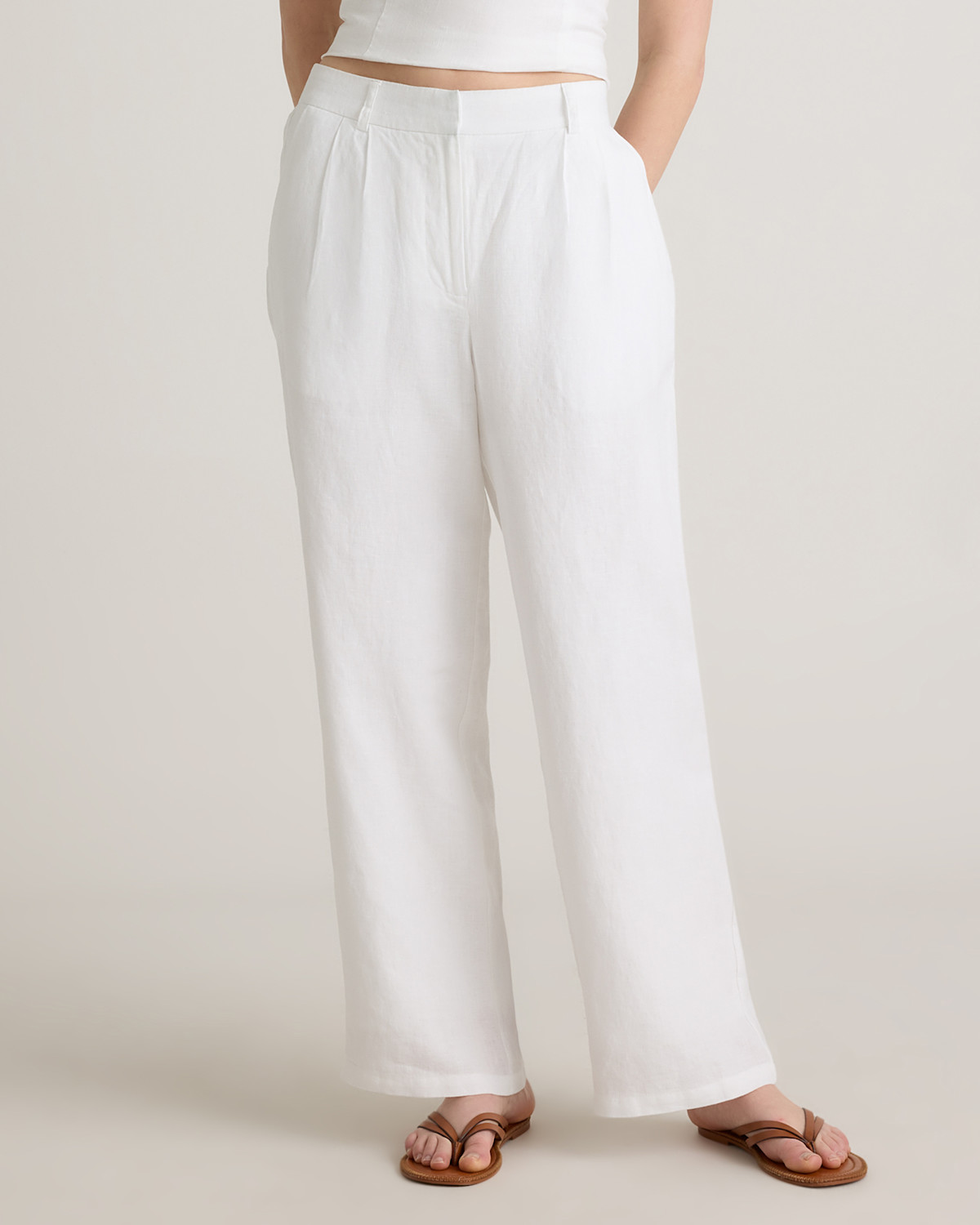 Quince 100% European Linen Pleated Trouser in White
