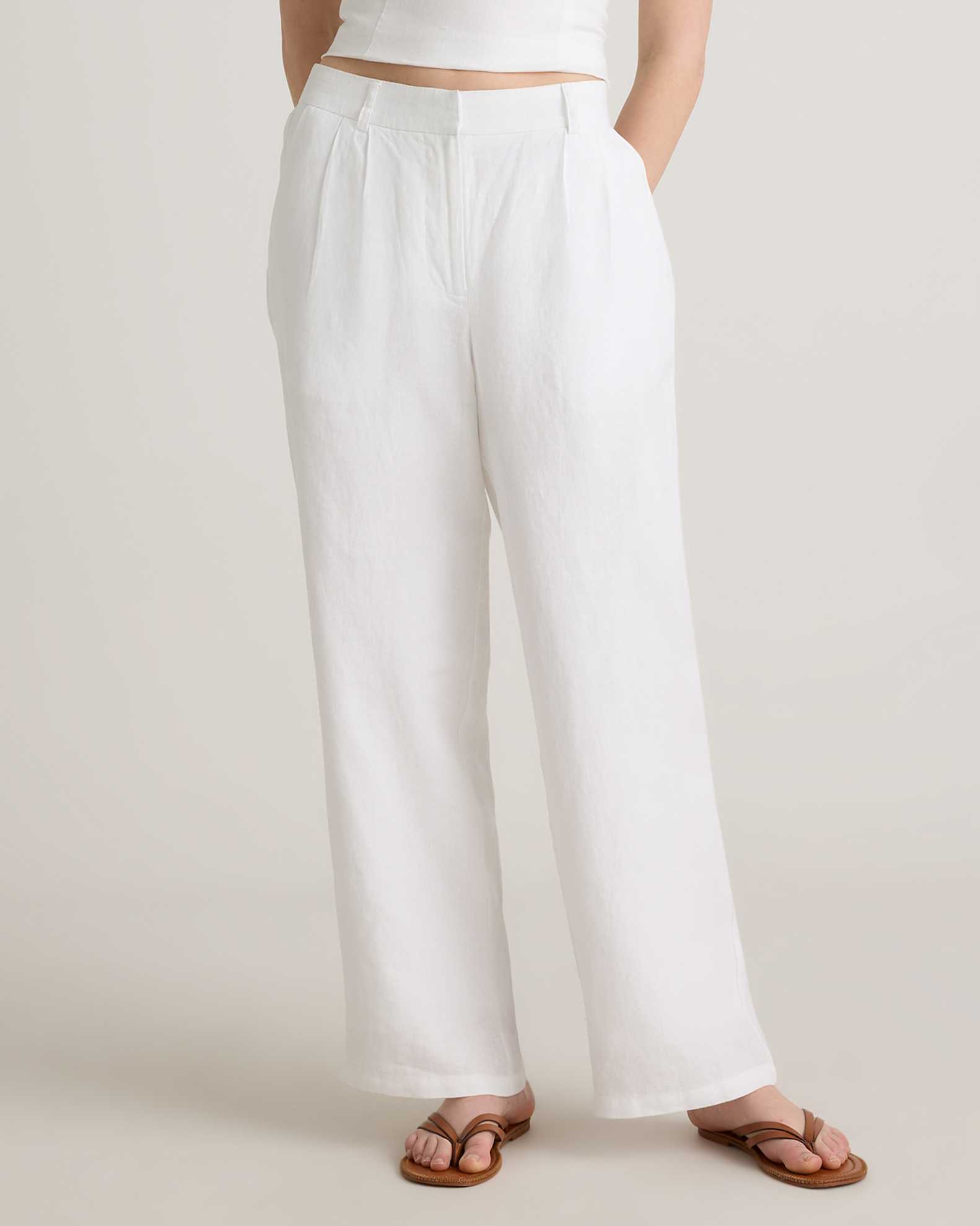 Women's 100% European Linen Pleated Trouser in White, Size 0 by Quince Women's 100% European Linen Pleated Trouser in White, Size 0 by Quince
