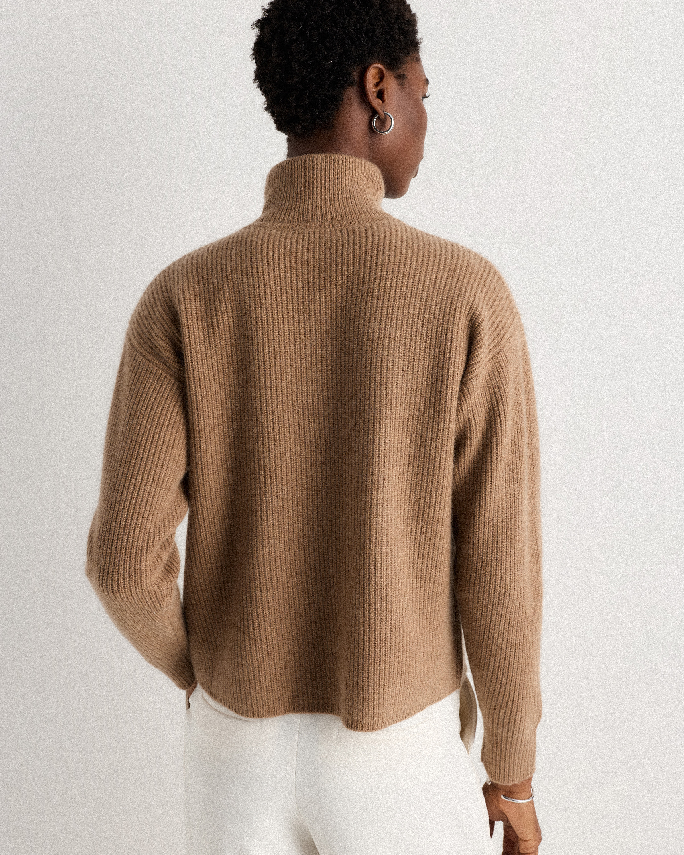 Mongolian Cashmere Fisherman Quarter Zip Sweater in Teak
