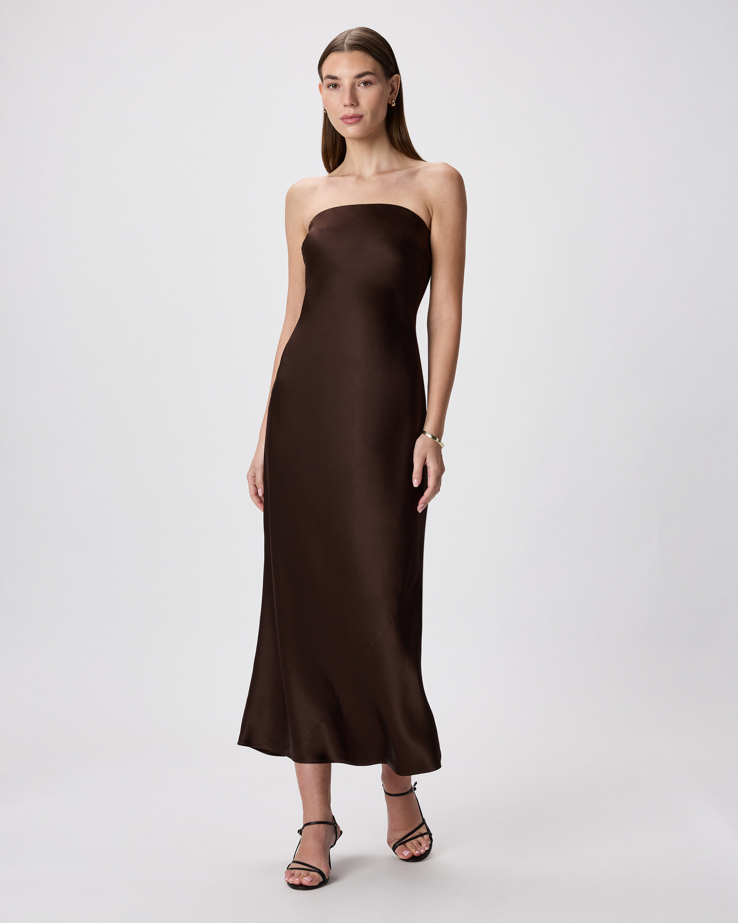 Hot Fudge 100% Washable Silk Strapless Midi Dress