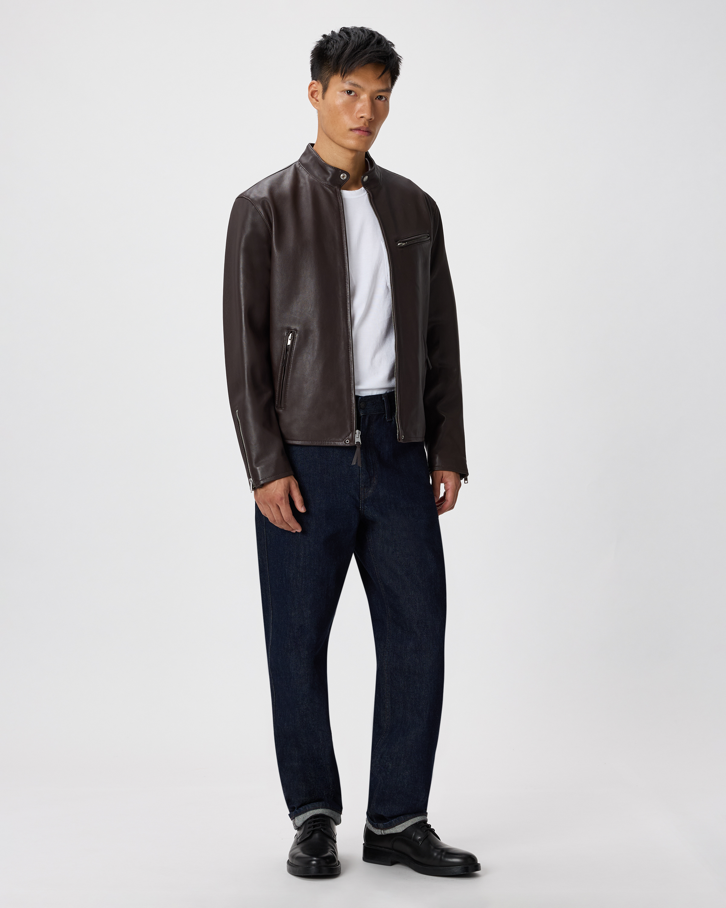 Men's 100% Leather Caf Racer Jacket