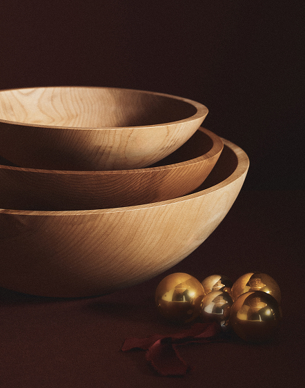 Beech Wood Handcrafted Wooden Serving Bowl, 12"
