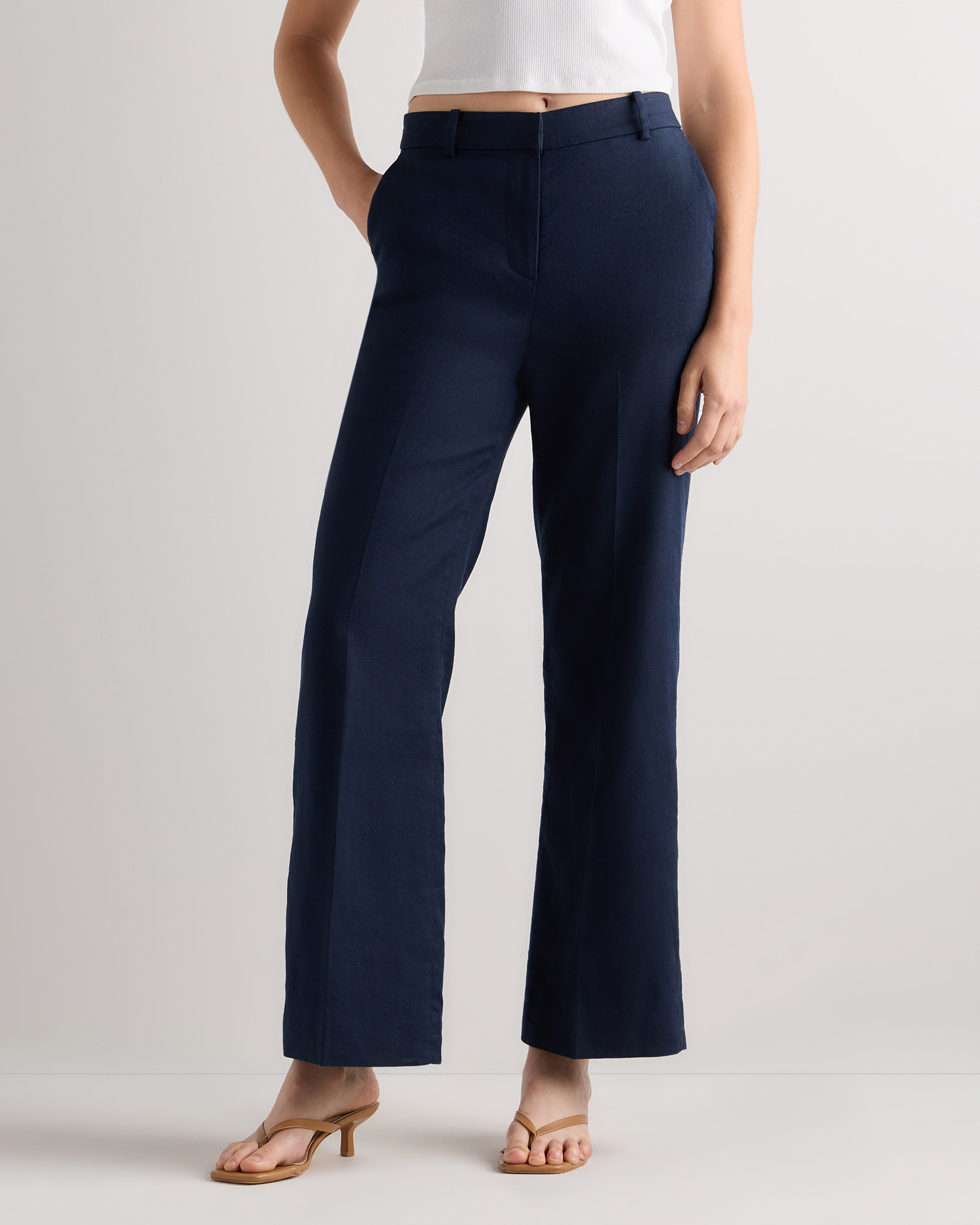 Deep Navy European Stretch Linen Trouser