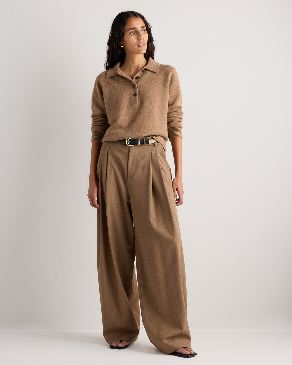 Mongolian Cashmere Button Polo Sweater in Teak