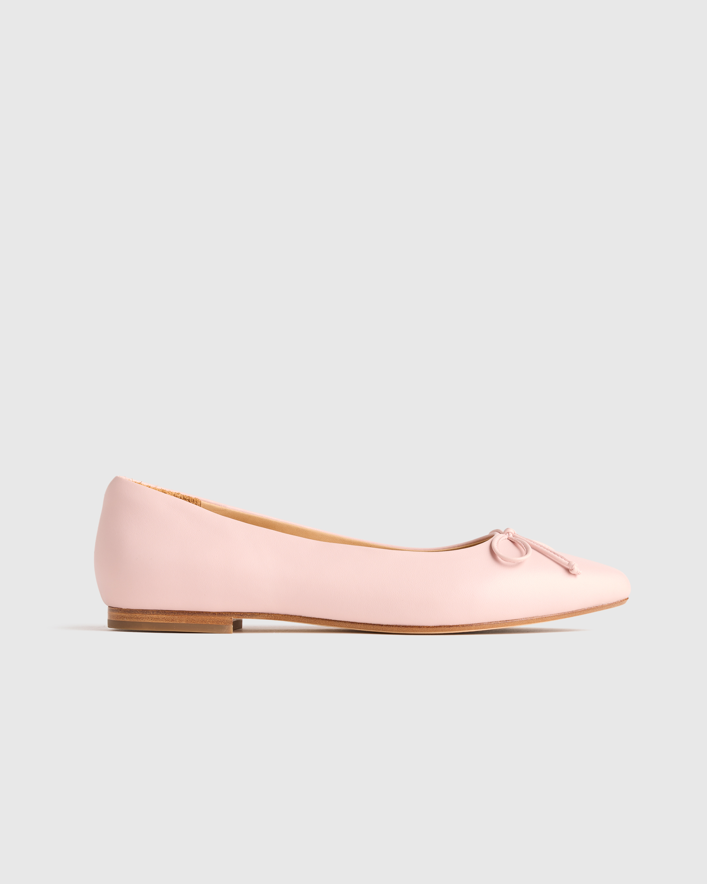 Shell Pink Italian Leather Pointed Bow Flat