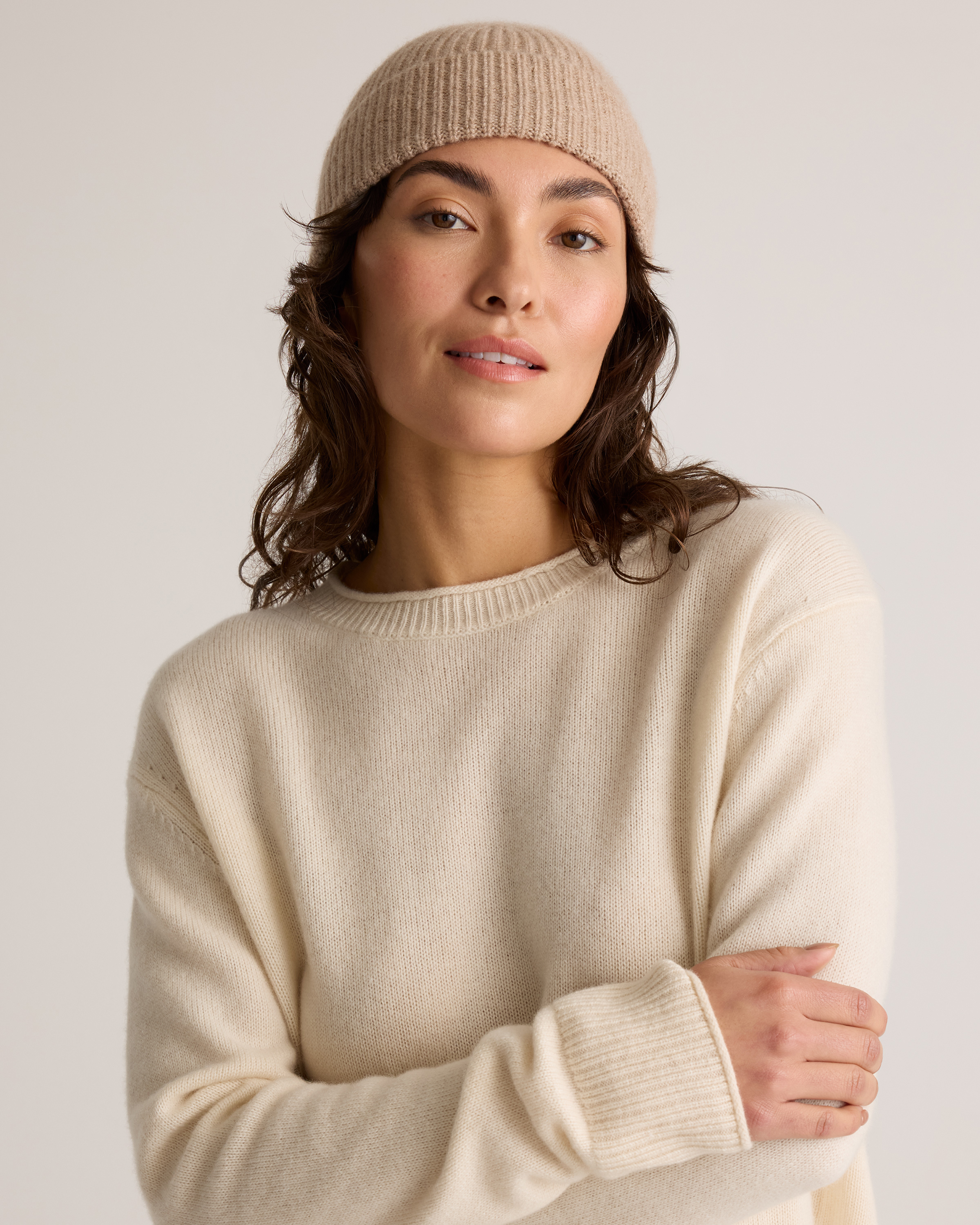 Oatmeal Mongolian Cashmere Ribbed Beanie