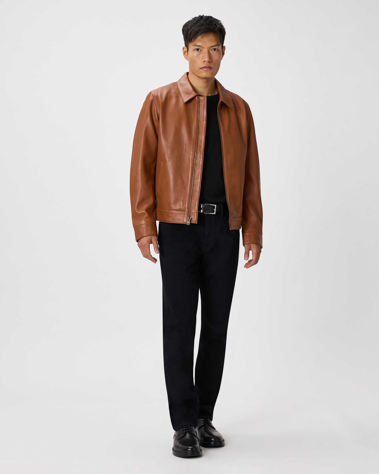 100% Leather Harrington Jacket in Dark Cognac Brown 100% Leather Harrington Jacket in Dark Cognac Brown