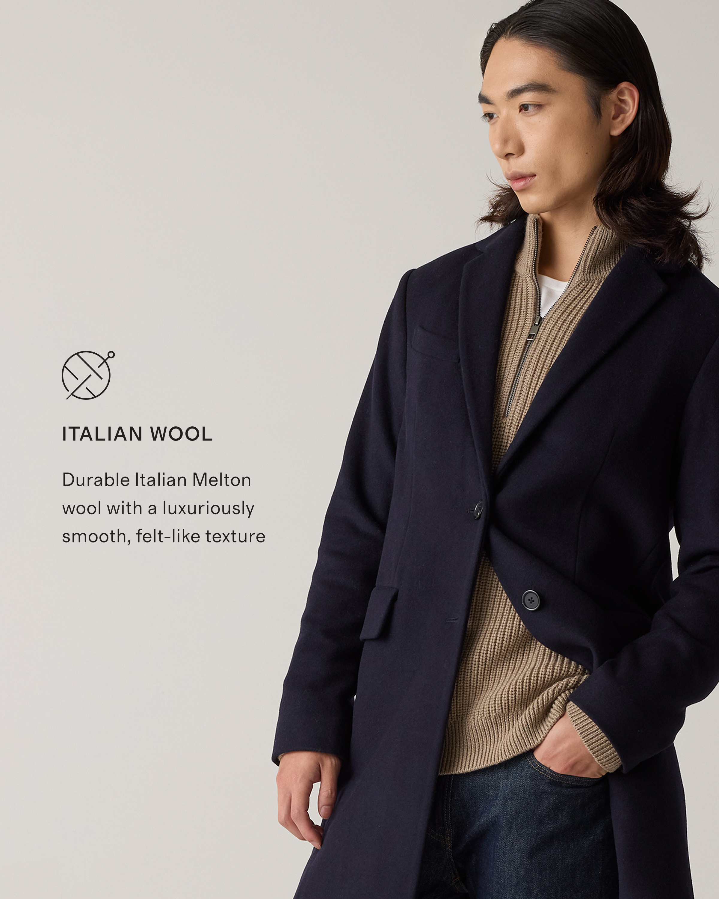 Italian Wool Overcoat in Cadet Blue