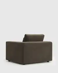 Dark brown square arm deep seat chair in velvet.
