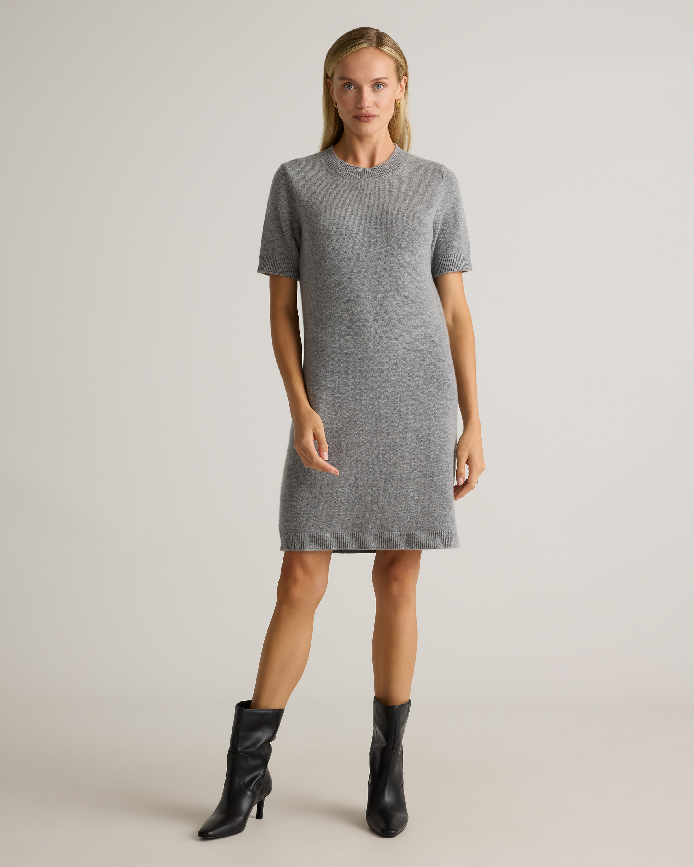 Quince Women's Mongolian Cashmere Short Sleeve Mini Dress In Heather Grey