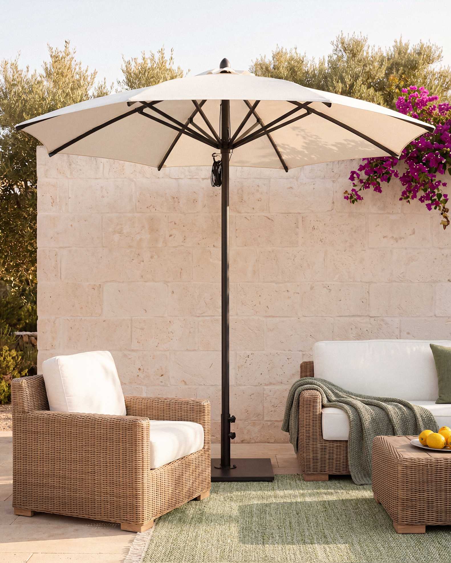 best price for ft sunbrella patio umbrellas Grand Outdoor 12 Offset Cantilever Umbrella, Patio in order to safely secure your umbrella 10' Round Sunbrella Cast Teak