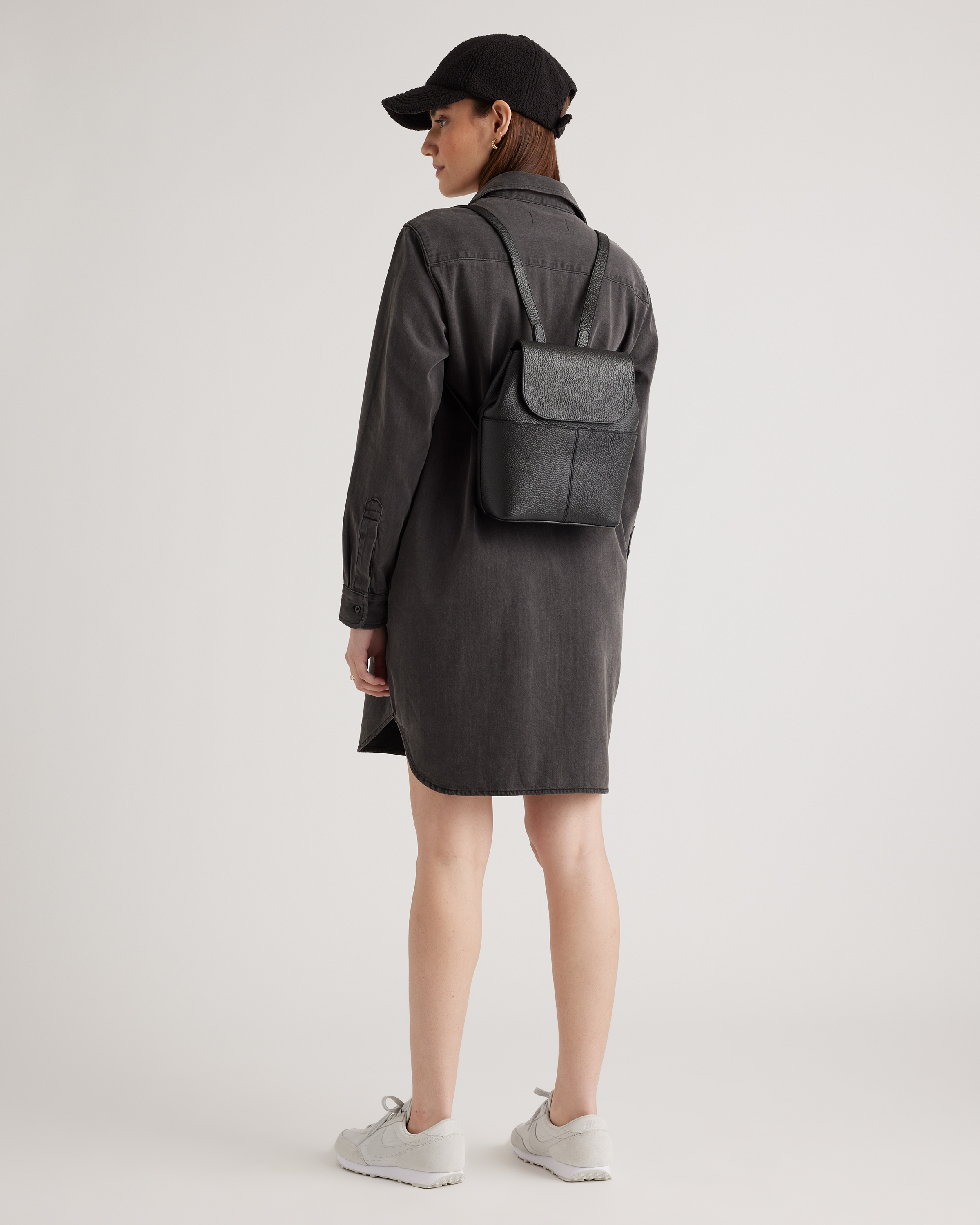 Italian Leather Small Backpack in Black