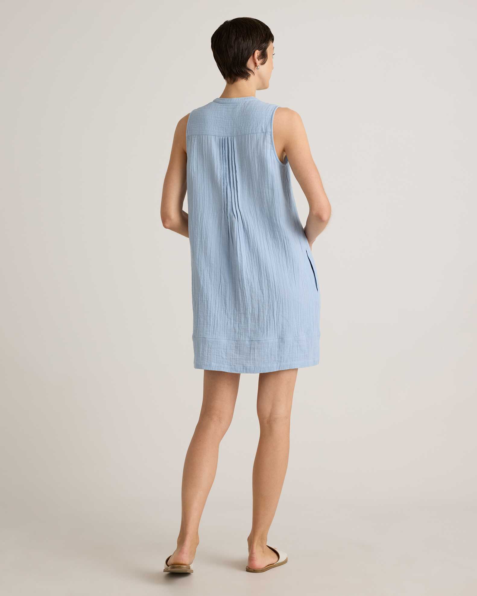 100% Organic Cotton Gauze Sleeveless Swing Dress in Ocean Breeze 100% Organic Cotton Gauze Sleeveless Swing Dress in Ocean Breeze