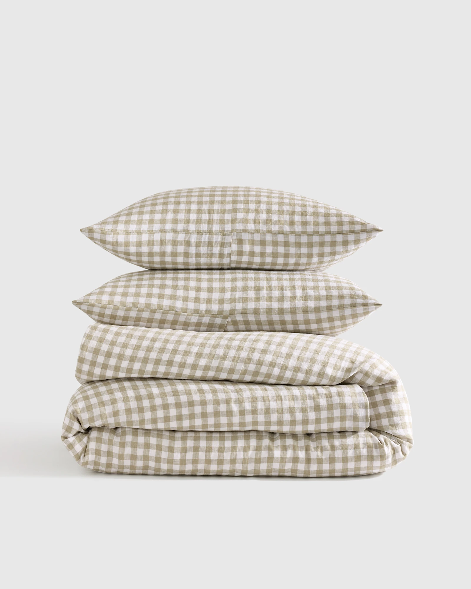 European Linen Gingham Duvet Cover Set - Willowleaf, King/Cal King