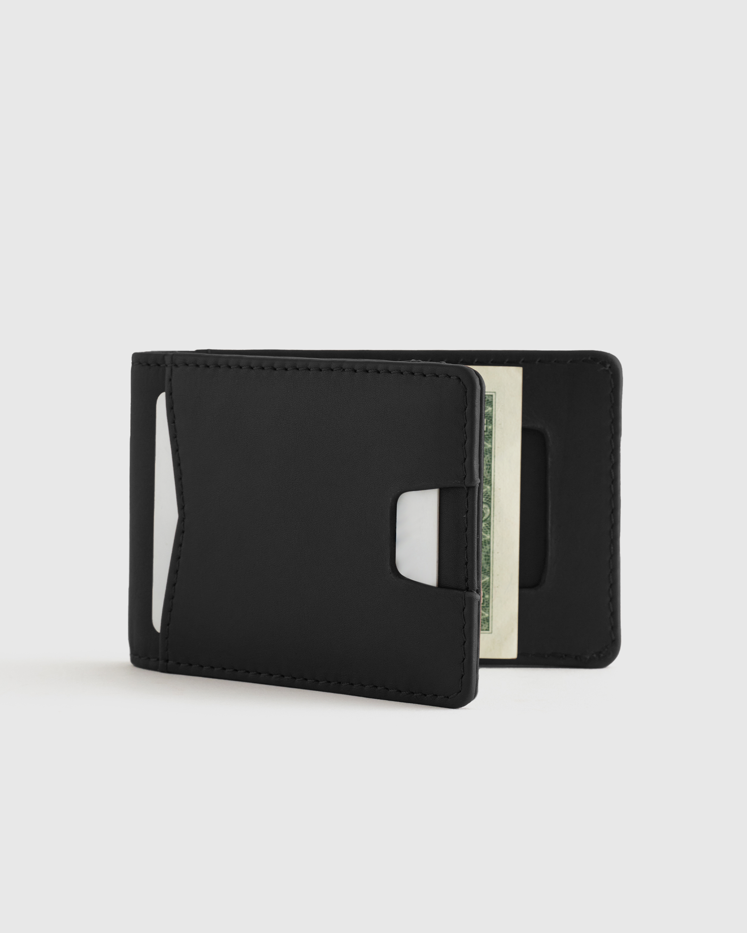 Italian Leather Money-Clip Wallet in Black