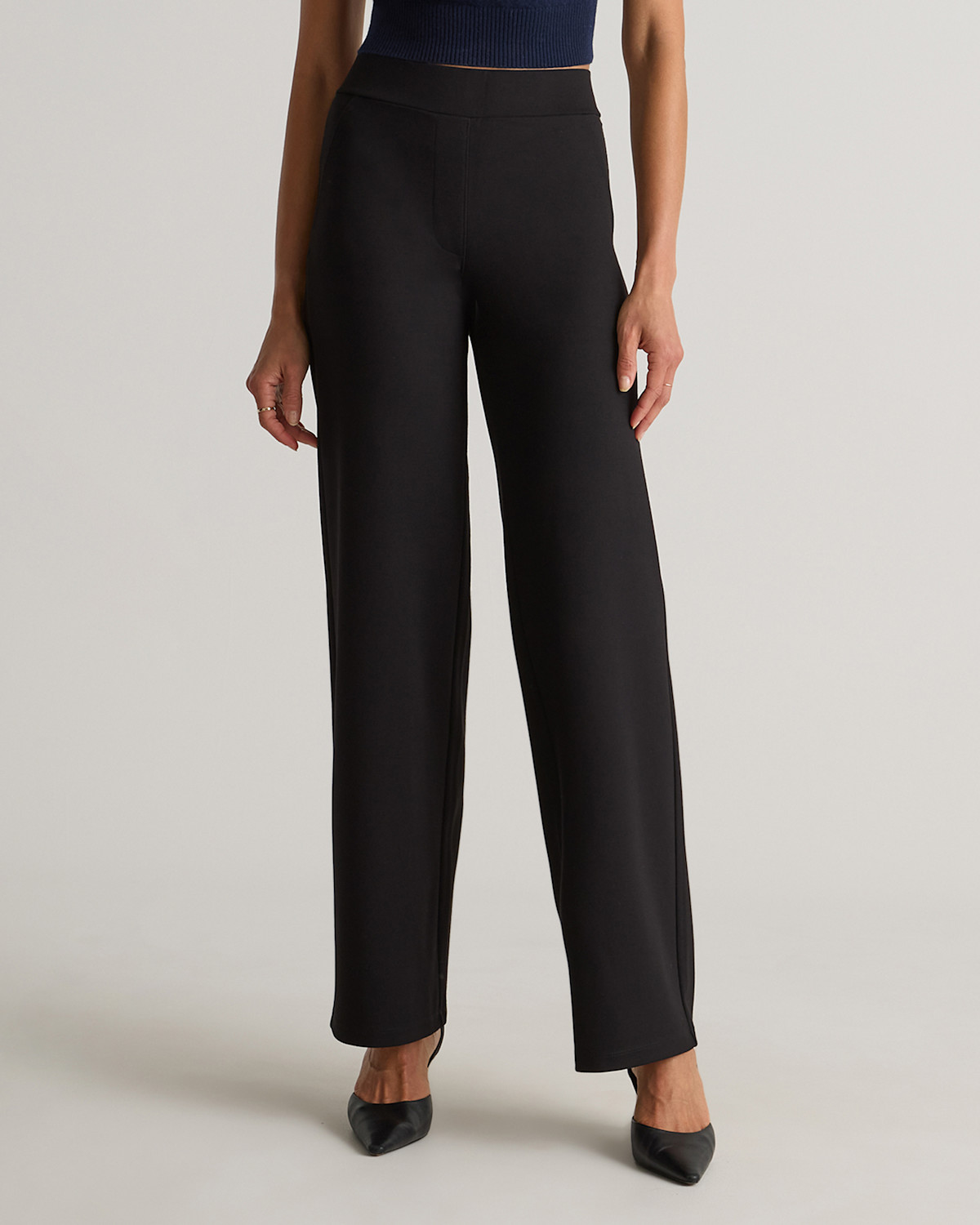 Quince Ultra-Stretch Ponte Wide Leg Pants in Black