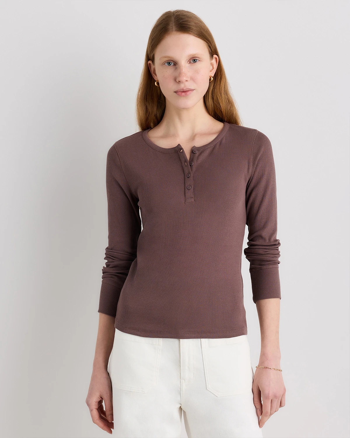Organic Cotton Micro-Rib Henley Long Sleeve Tee