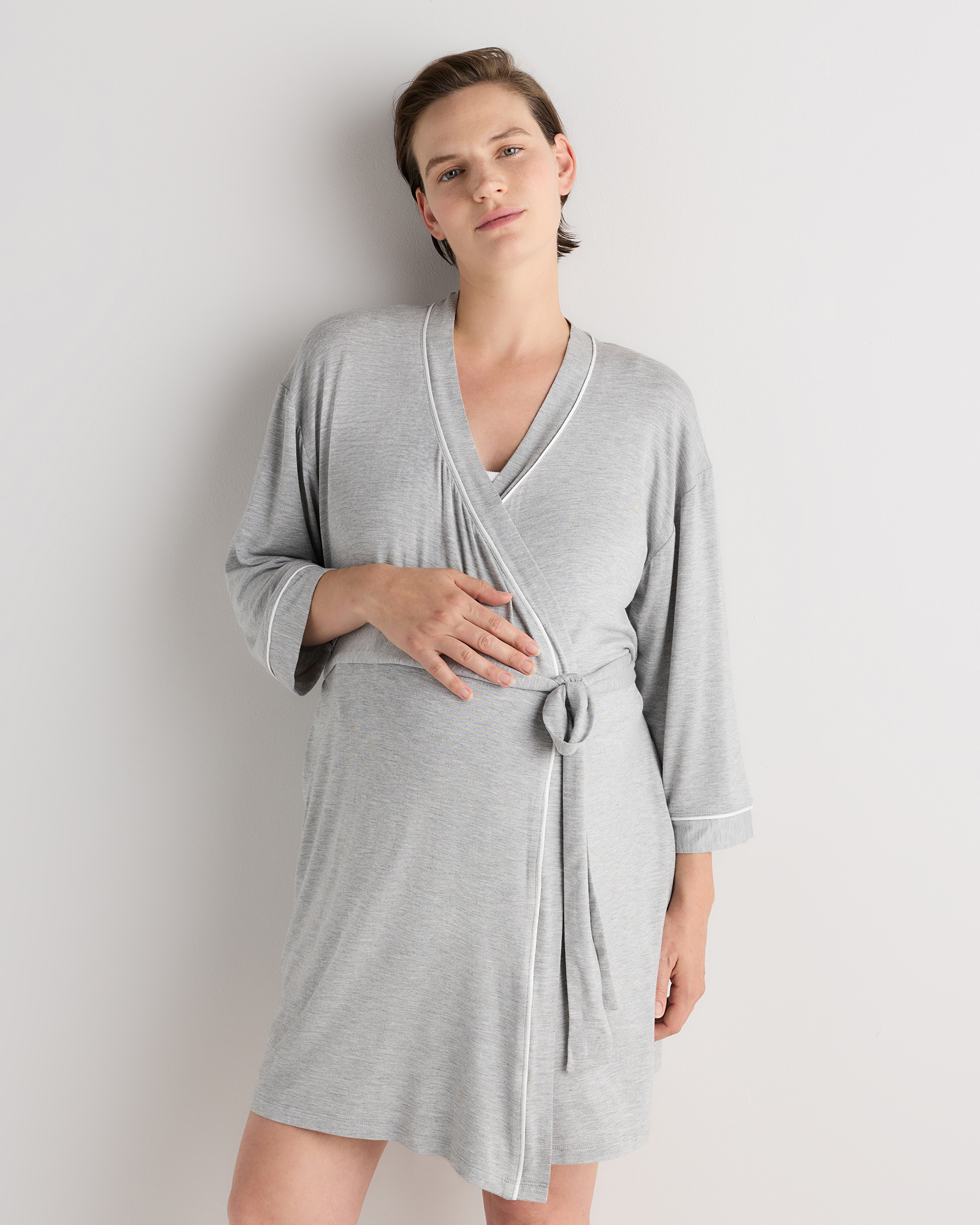 Heather Grey Bamboo Jersey Maternity Robe