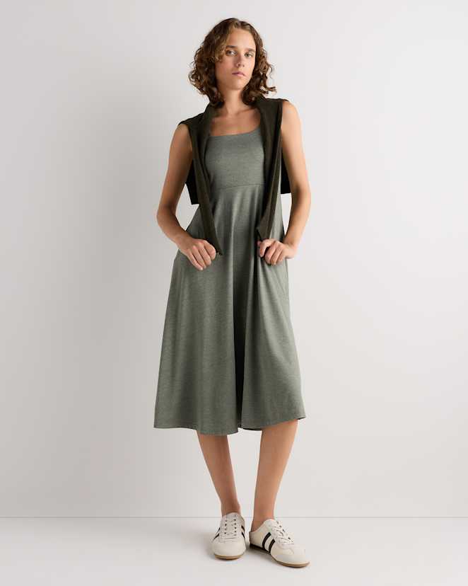 Heather Smoked Thyme Green Flowknit Breeze Fit & Flare Dress