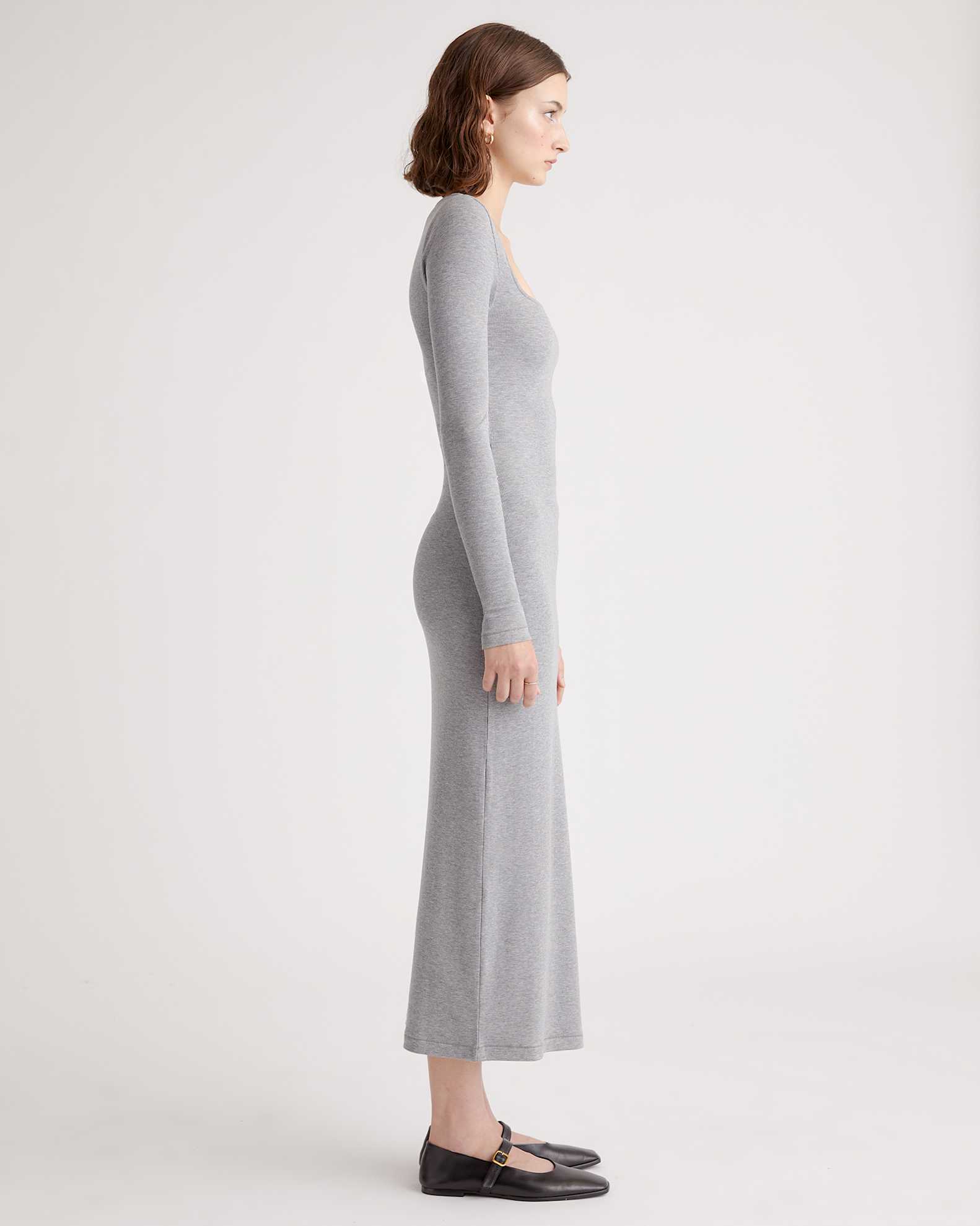 grey square neck dress Chulia Square Neck Dress in Grey