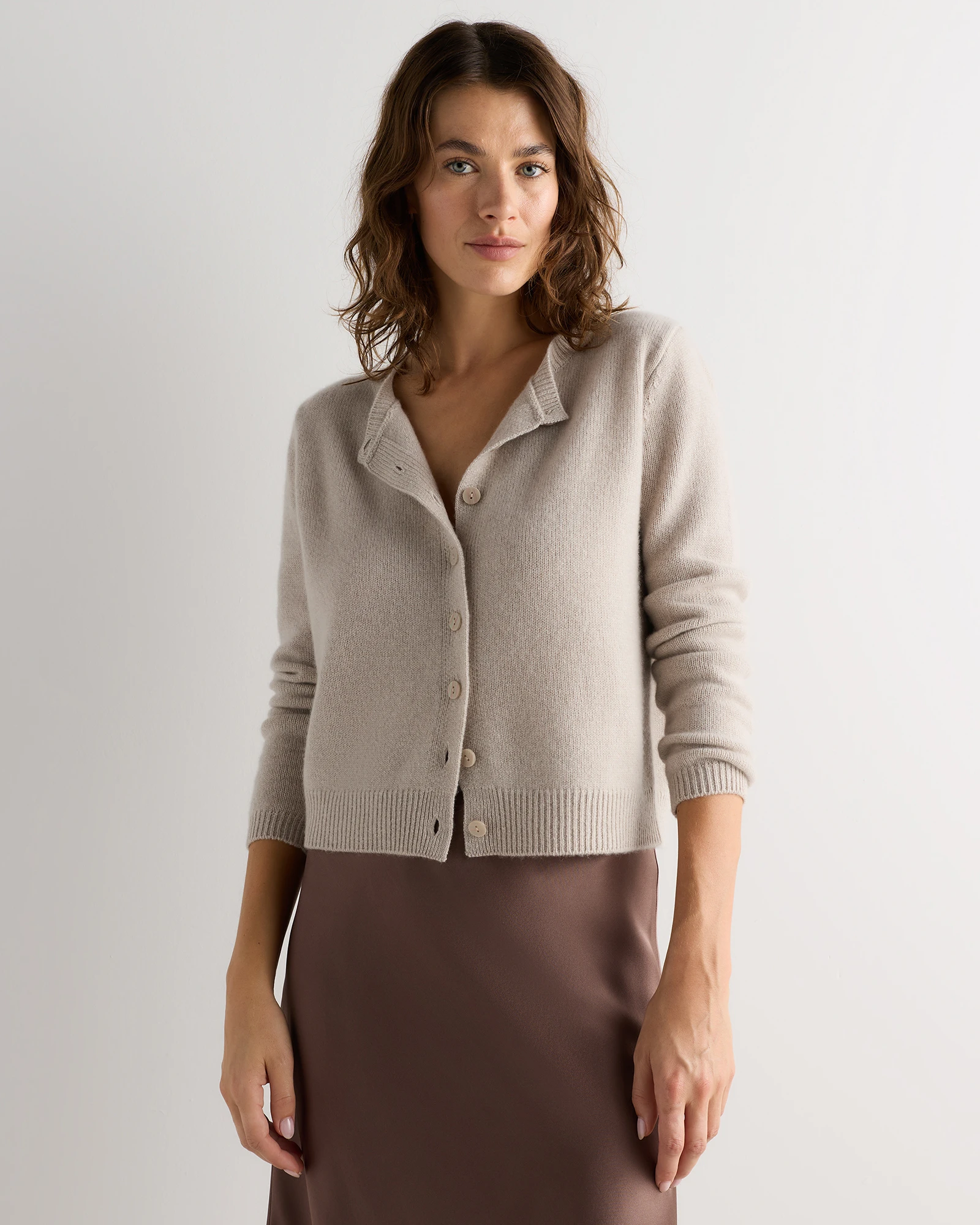 Mongolian Cashmere Cropped Crew Cardigan