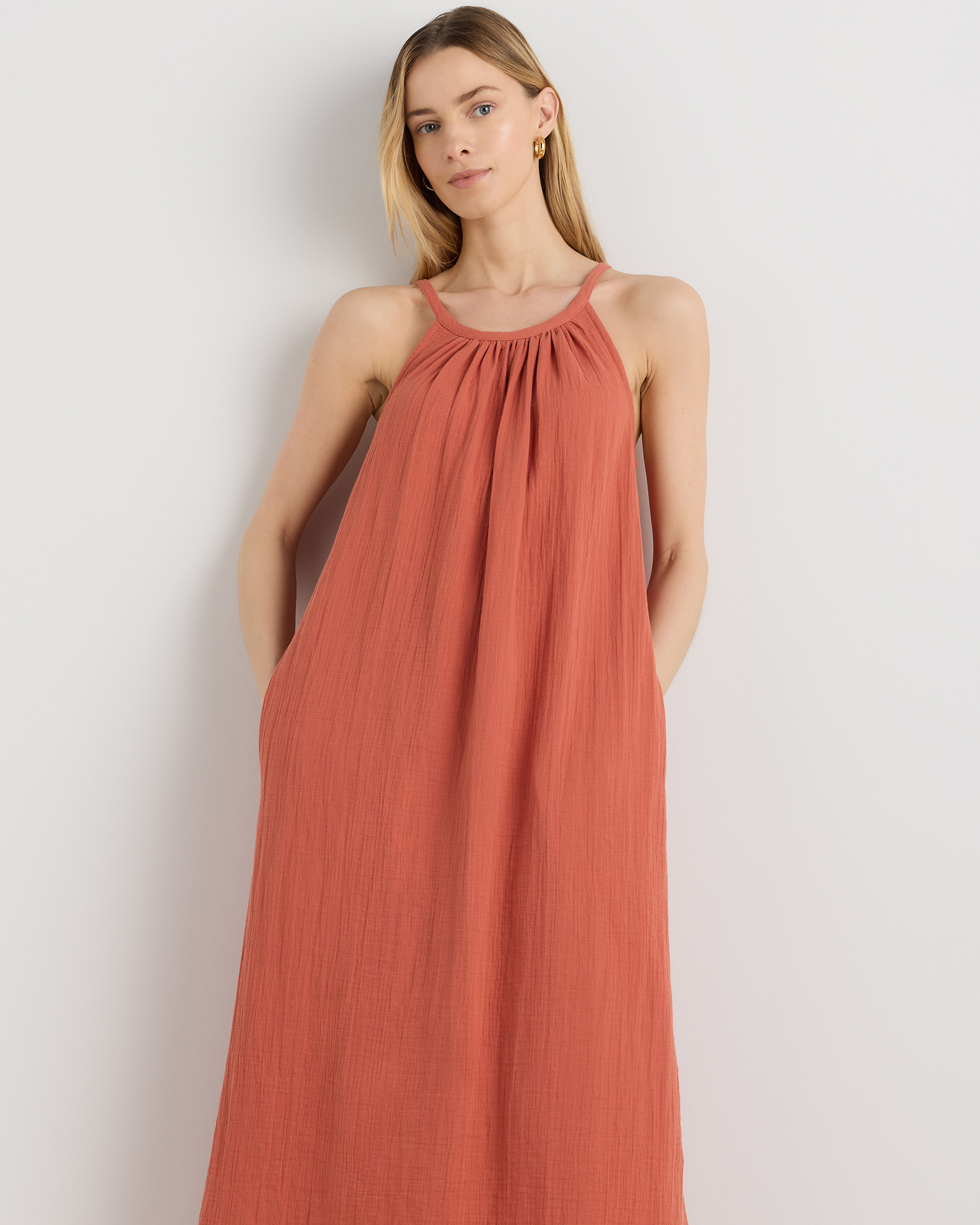 dresses for horses ROVE Linen-Cotton Midi Dress - Crossover Back Ties main image 1
