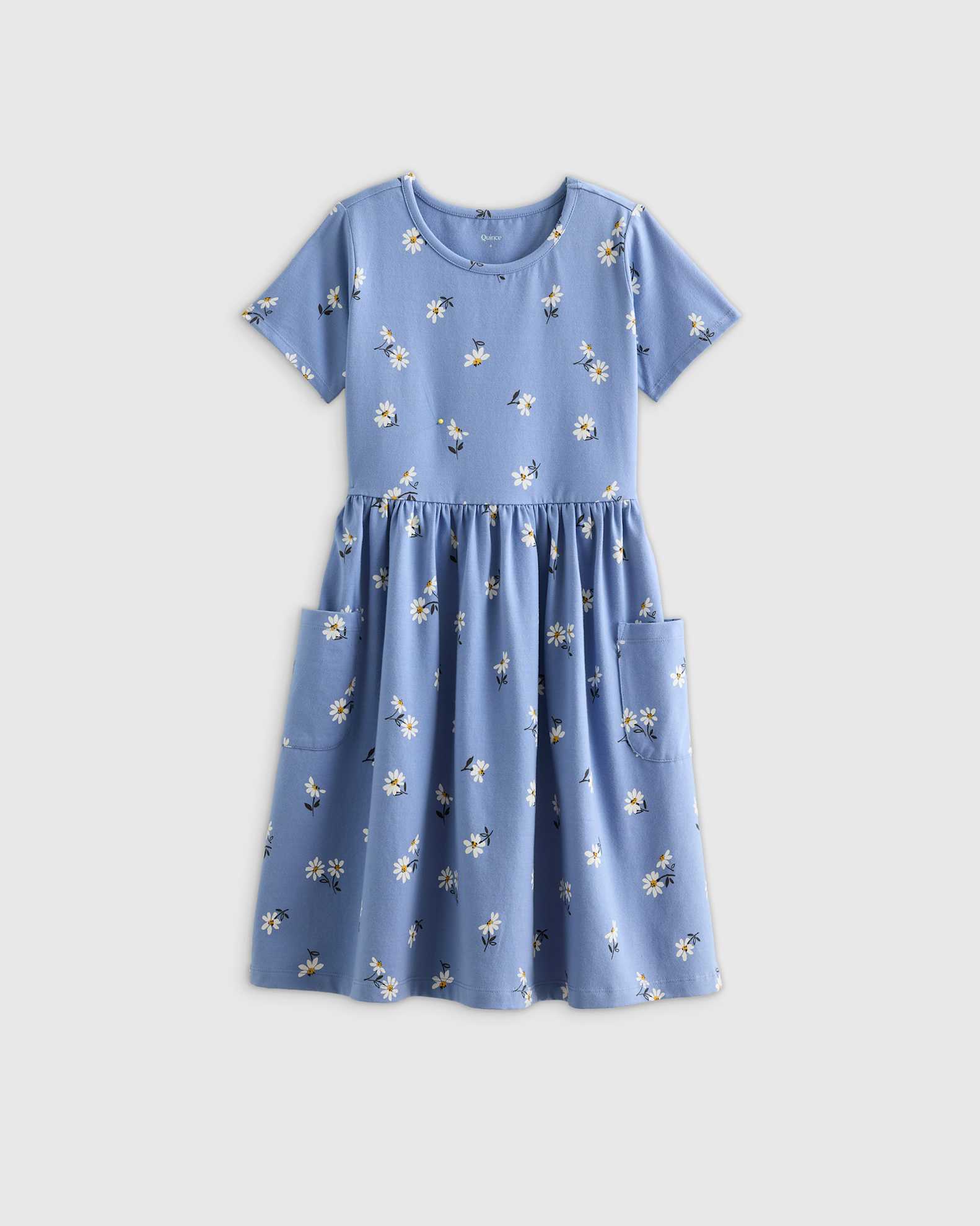 Fit and Flare Pocket Dress in Blue Daisy, Size 7, Organic Cotton by Quince - Kid's Fit and Flare Pocket Dress in Blue Daisy, Size 7, Organic Cotton by Quince - Kid's