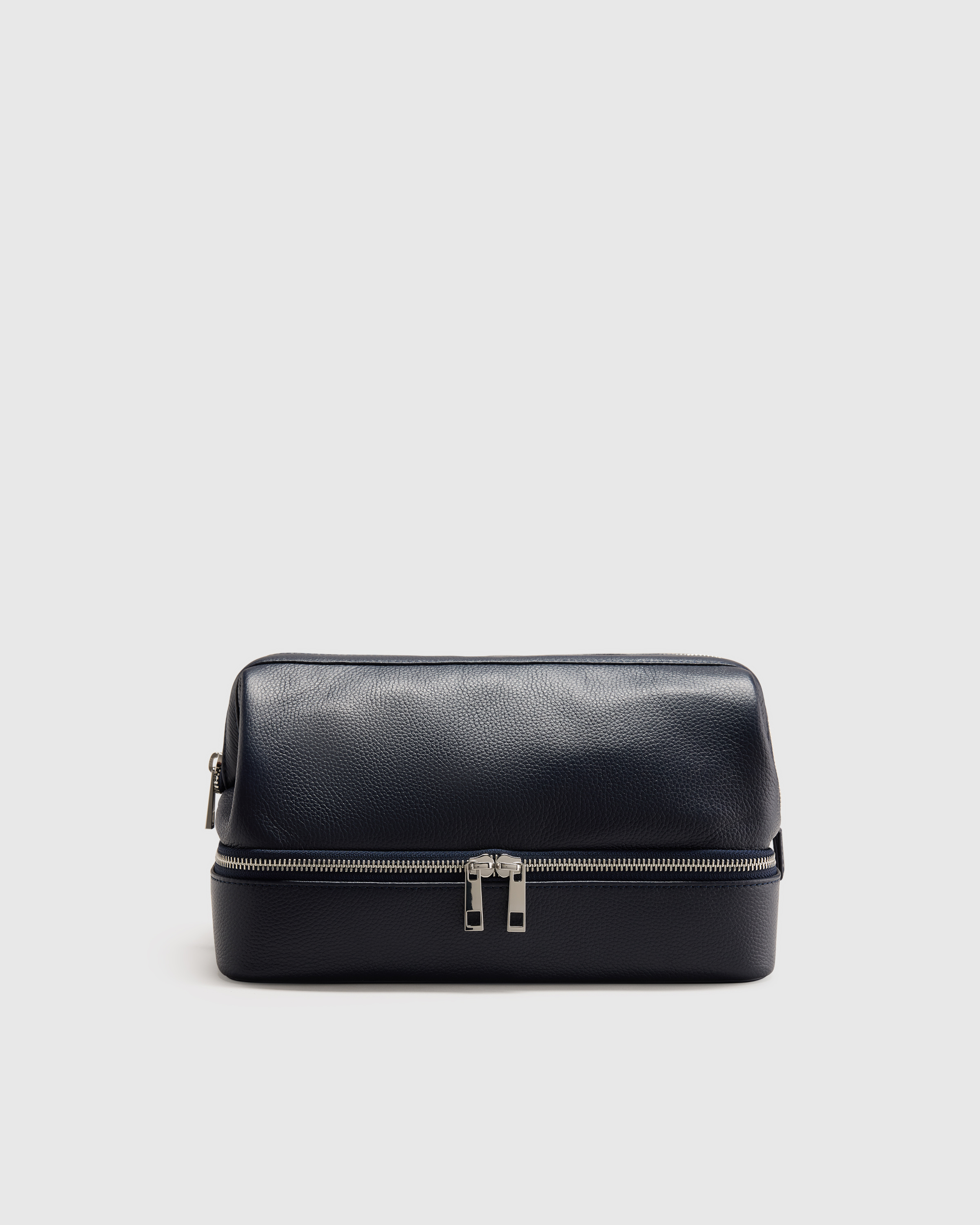 Deep Navy Italian Leather Dual Compartment Toiletry Bag