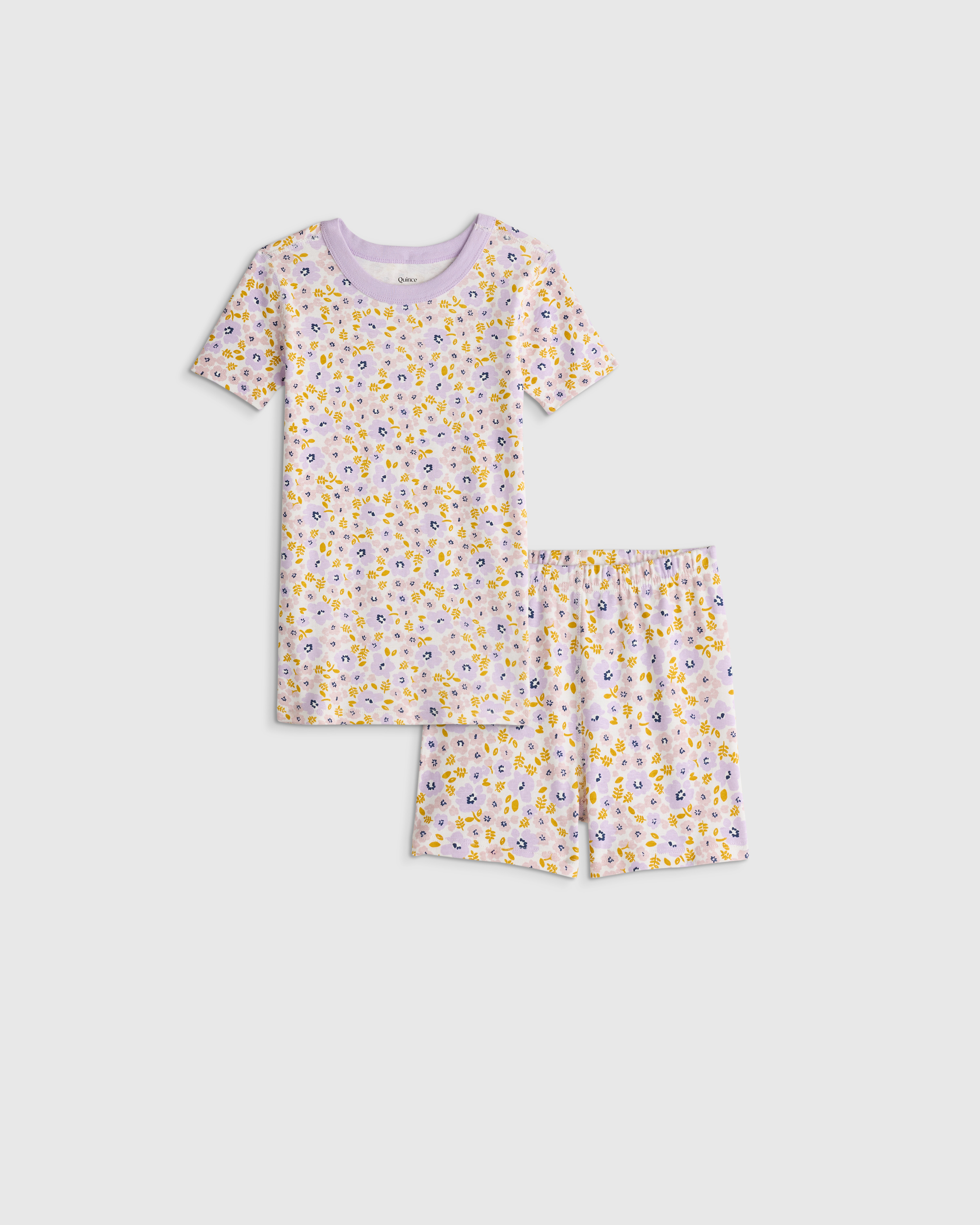 Purple Poppy Floral 100% Organic Cotton Short Sleeve and Shorts Pajama Set